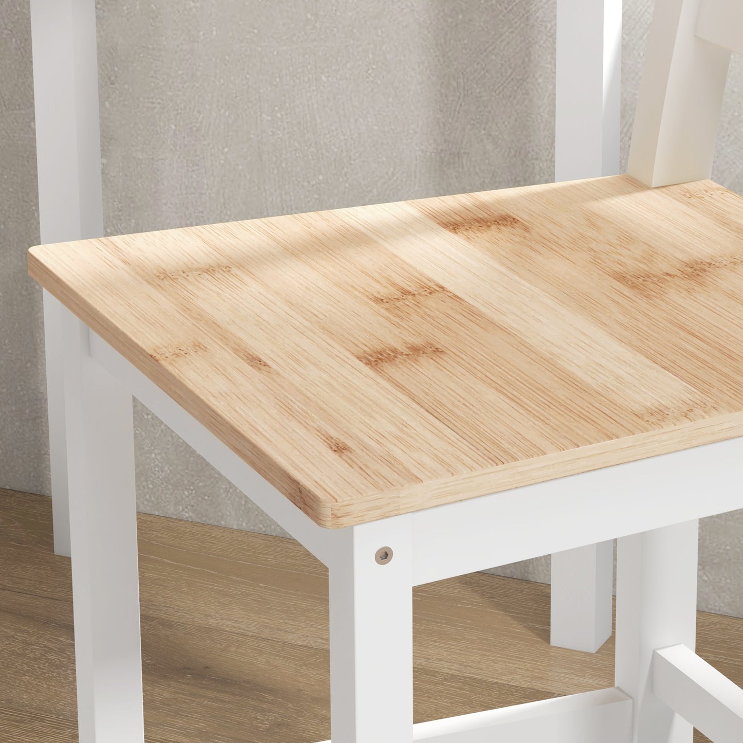 HOMCOM Conjunto de 2 Taburetes de Bar Altura Asiento 60,2 cm Taburetes de Cocina de Madera con Respaldo y Reposapiés Carga 120 kg para Comedor Salón Natural y Blanco