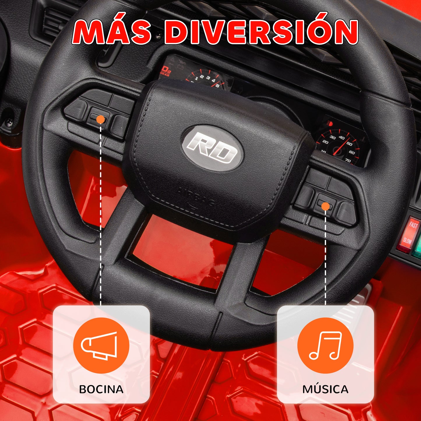 AIYAPLAY Coche Eléctrico para Niños de +3 Años Carro Eléctrico Infantil UTV Coche de Batería 12V con Mando a Distancia Velocidad Ajustable USB Faros Bocina Rojo