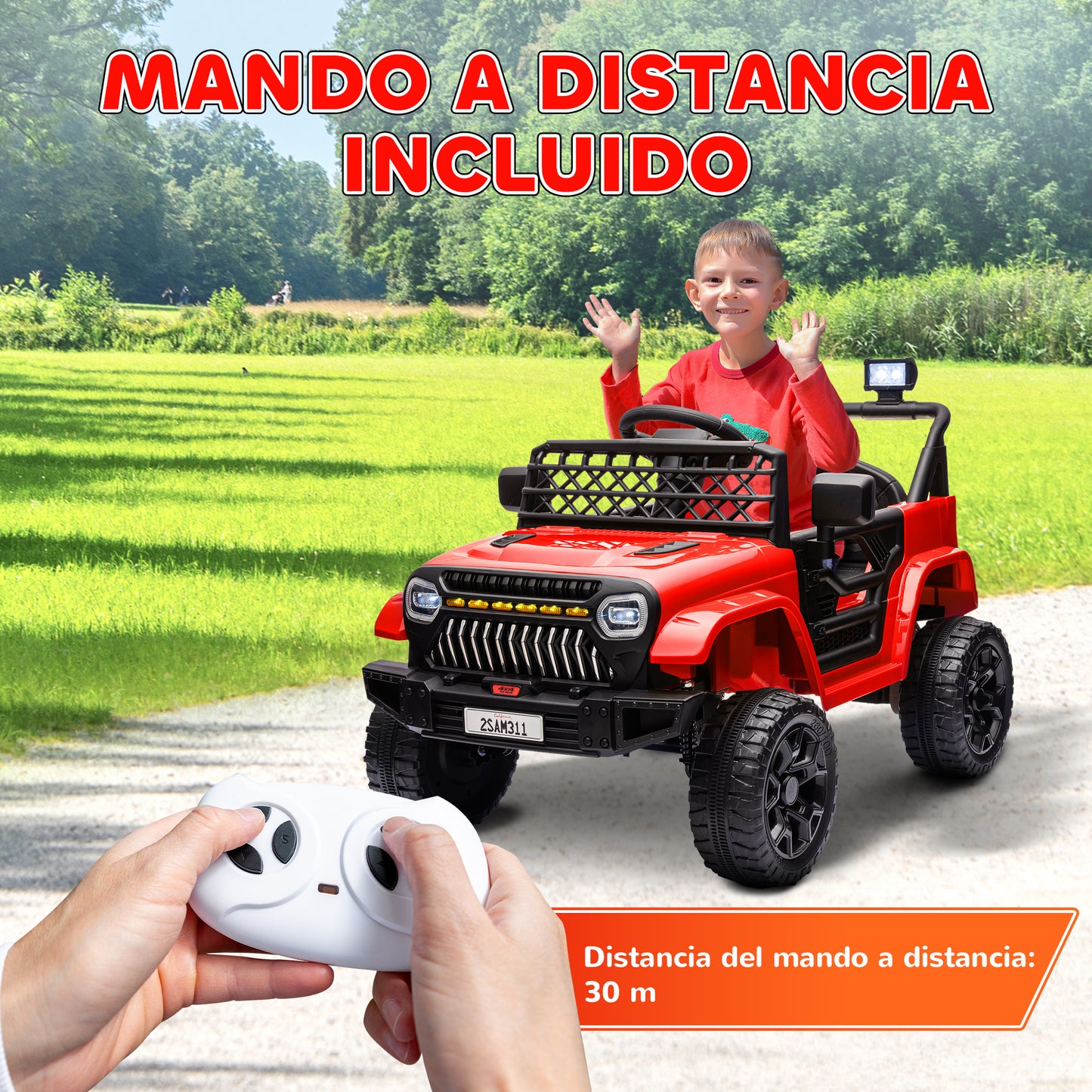 AIYAPLAY Coche Eléctrico para Niños de +3 Años Carro Eléctrico Infantil UTV Coche de Batería 12V con Mando a Distancia Velocidad Ajustable USB Faros Bocina Rojo