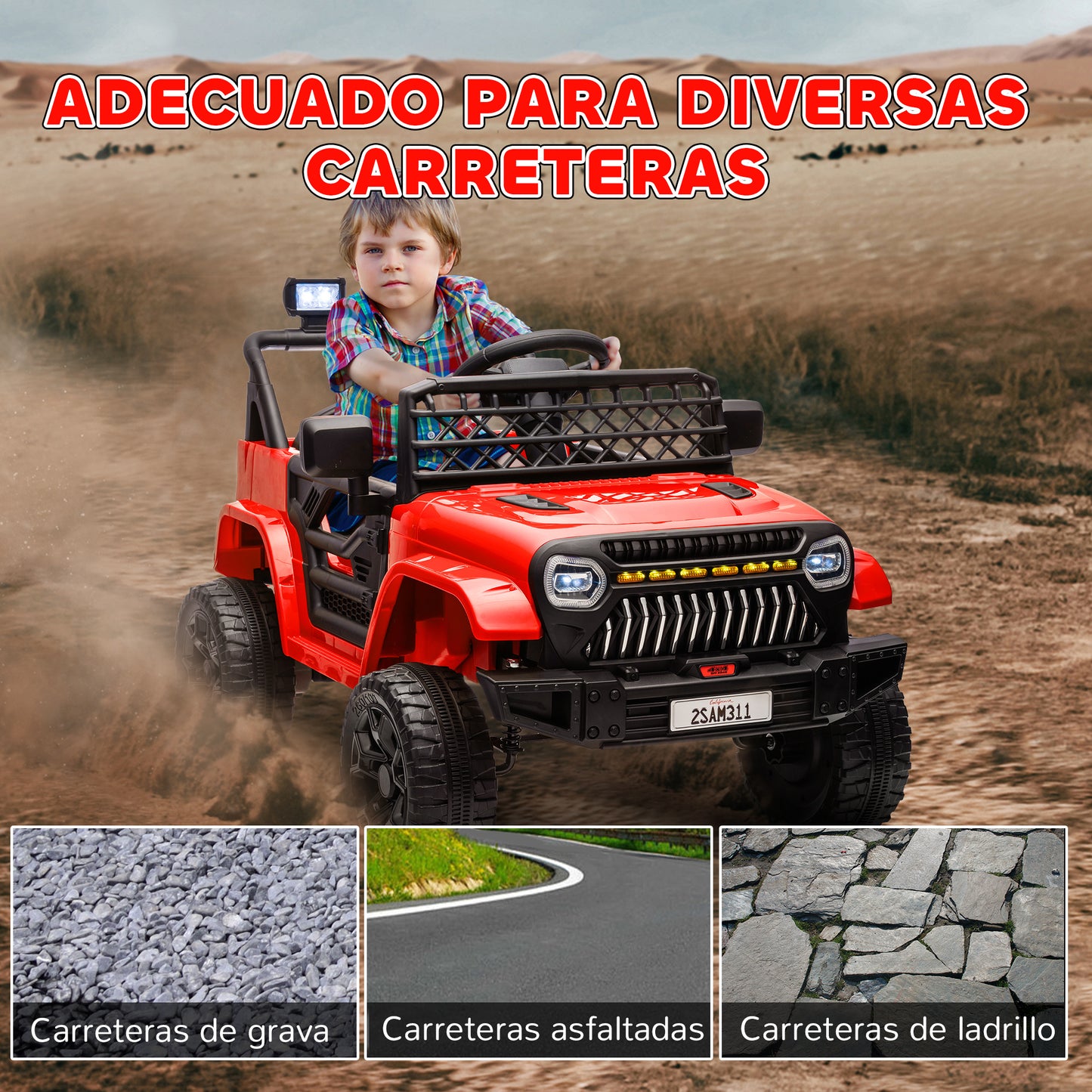 AIYAPLAY Coche Eléctrico para Niños de +3 Años Carro Eléctrico Infantil UTV Coche de Batería 12V con Mando a Distancia Velocidad Ajustable USB Faros Bocina Rojo