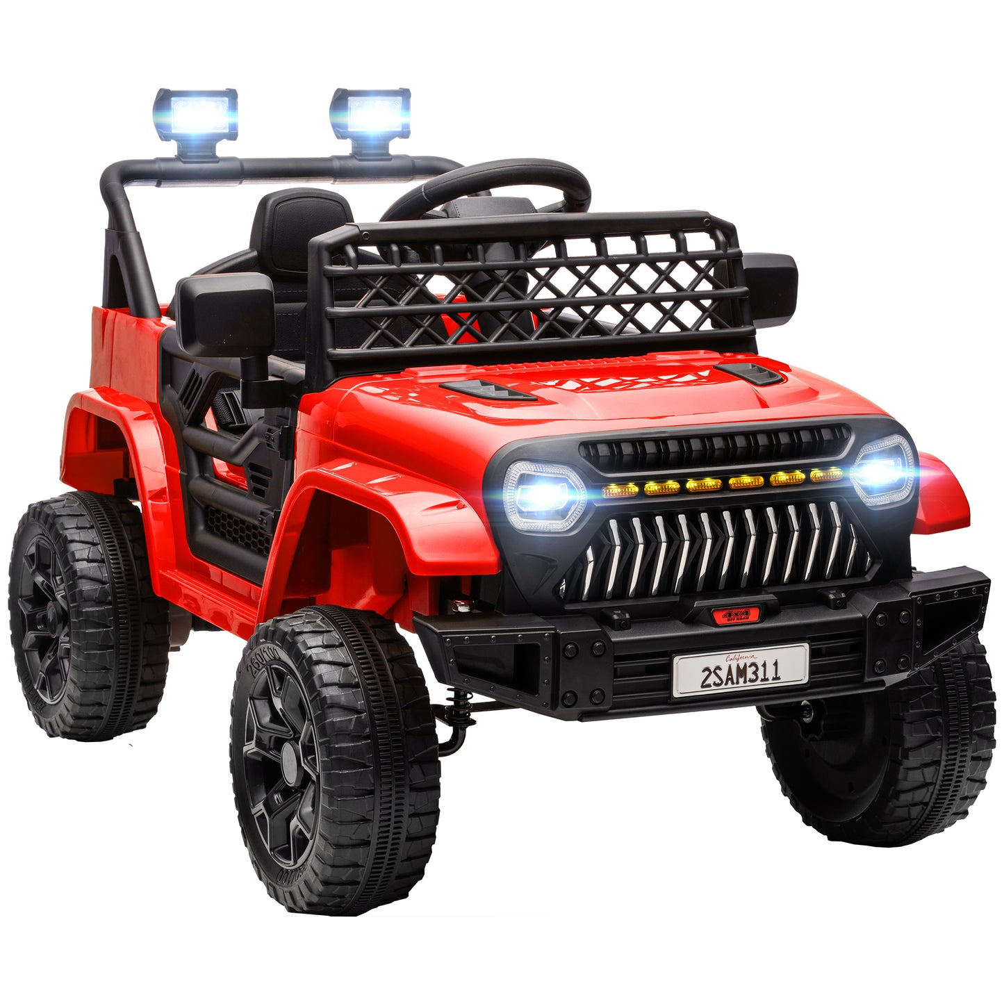 AIYAPLAY Coche Eléctrico para Niños de +3 Años Carro Eléctrico Infantil UTV Coche de Batería 12V con Mando a Distancia Velocidad Ajustable USB Faros Bocina Rojo