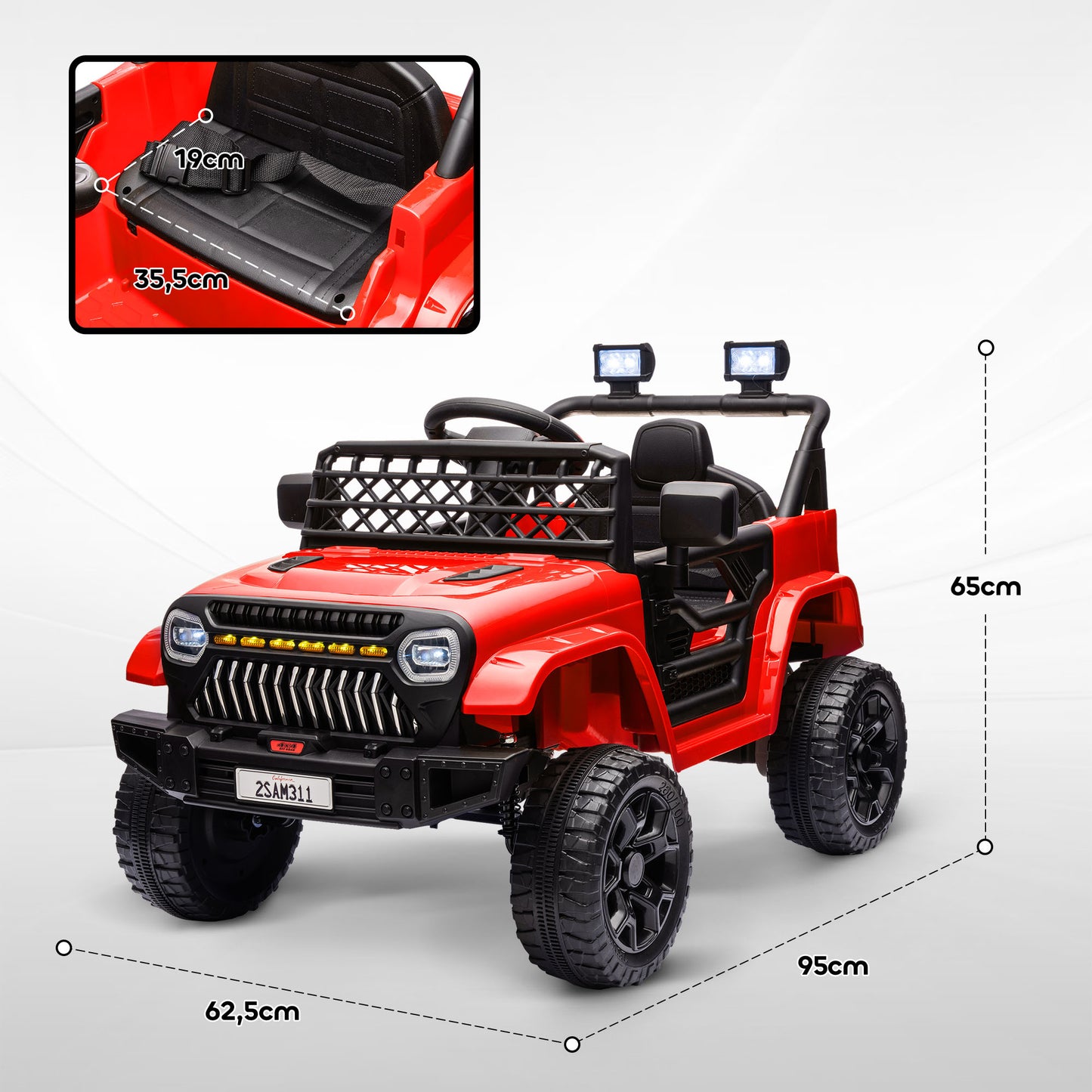 AIYAPLAY Coche Eléctrico para Niños de +3 Años Carro Eléctrico Infantil UTV Coche de Batería 12V con Mando a Distancia Velocidad Ajustable USB Faros Bocina Rojo