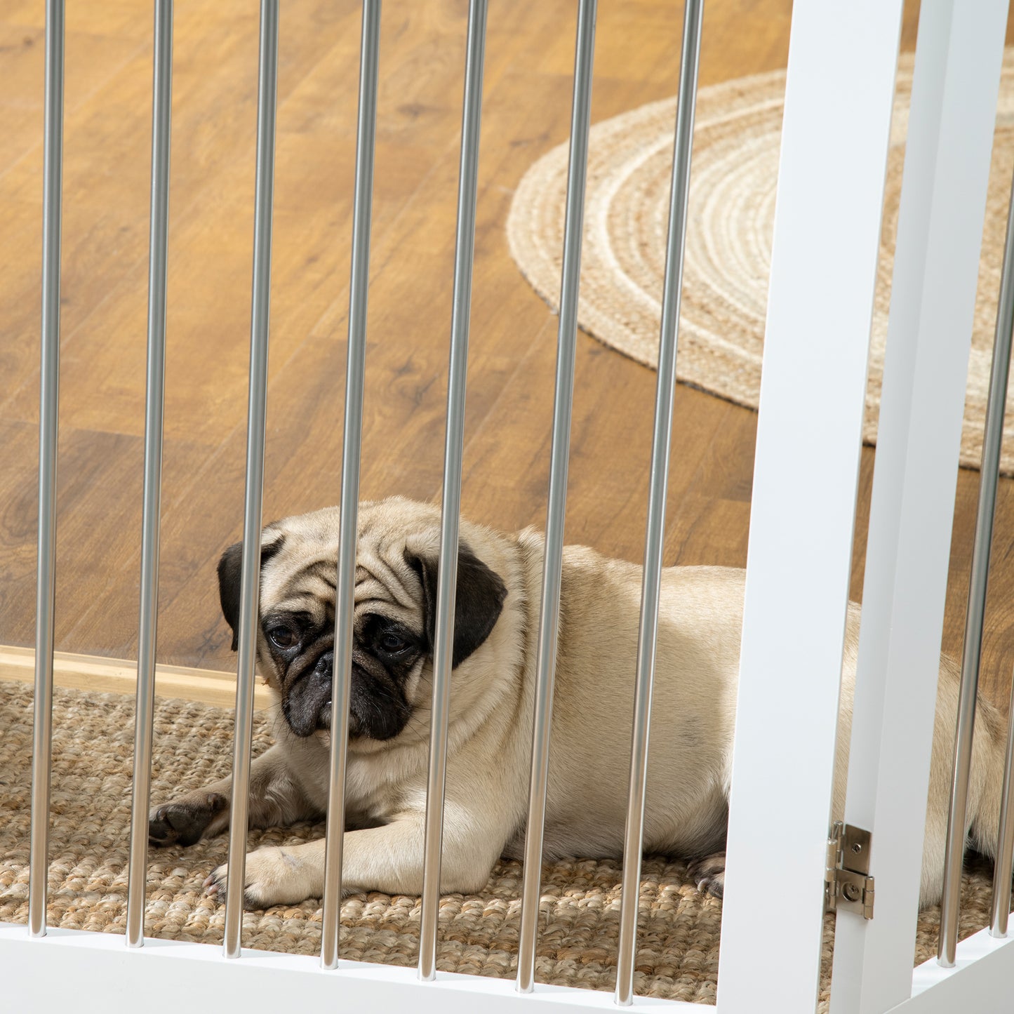 PawHut Barrera de Seguridad para Perros para Escaleras y Puertas 154x30x80 cm Valla para Perros Plegable con Soporte de Pie para Uso Interiores Blanco