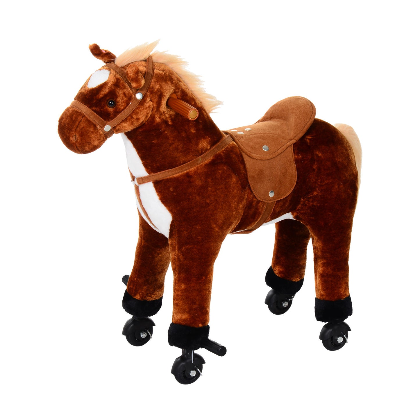 HOMCOM Caballo de Juguete para Niños de +3 Años Caballo de Juguete con Ruedas Sonidos y Estructura de Metal Carga 60kg 65x28x75 cm Marrón