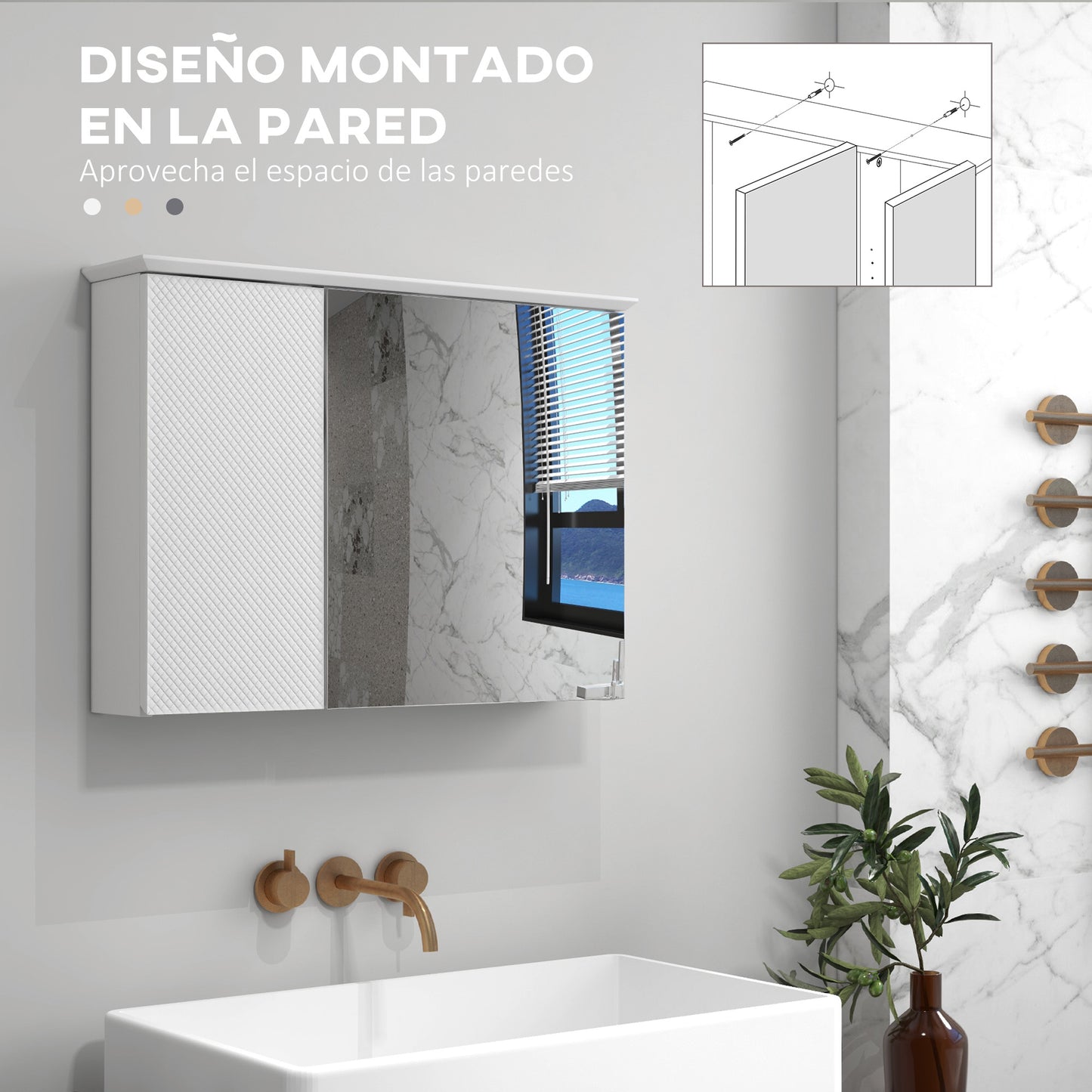 HOMCOM Armario de Baño con Espejo Armario con Espejo para Baño con Estante Ajustable Mueble para Baño Estilo Moderno 65x15x49 cm Blanco