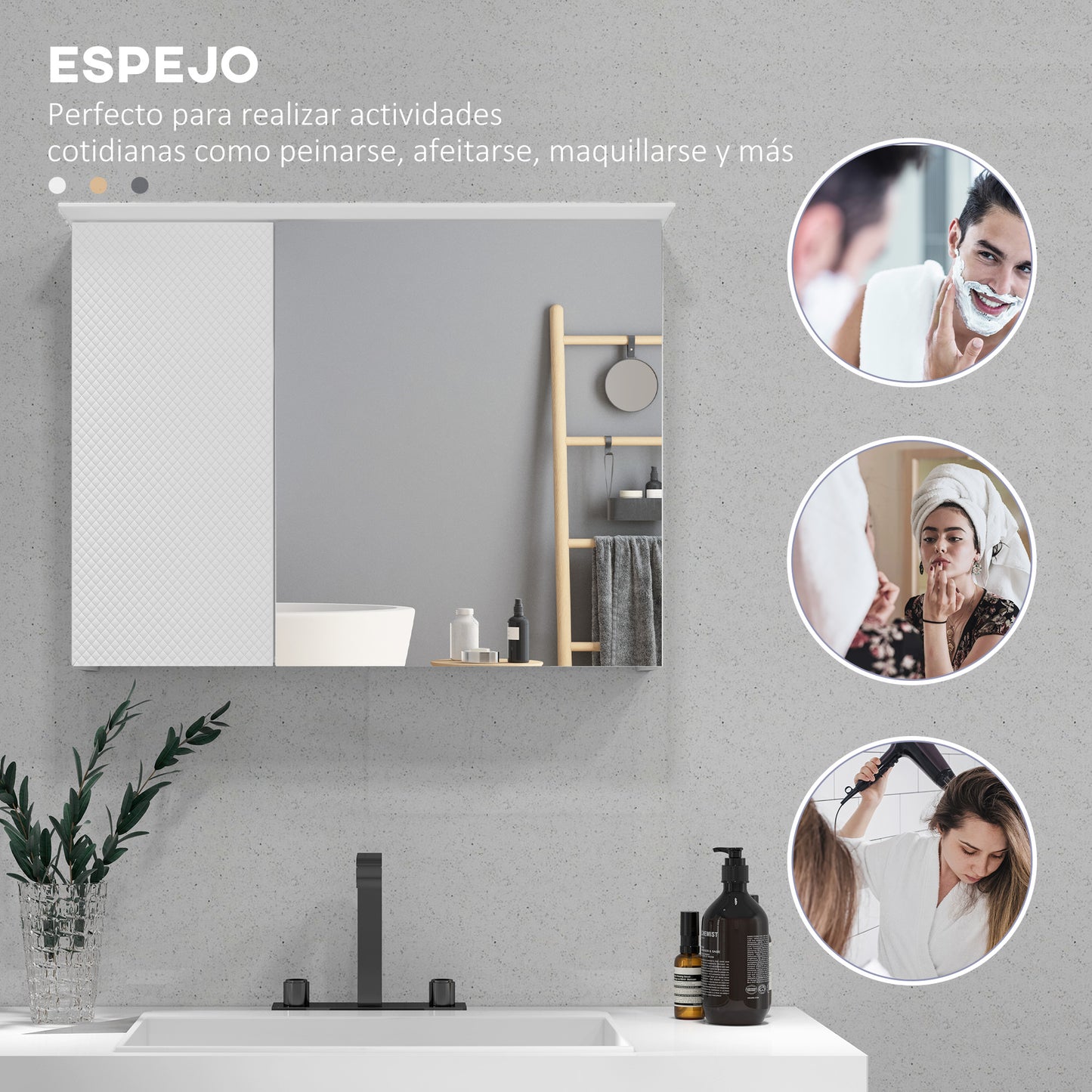 HOMCOM Armario de Baño con Espejo Armario con Espejo para Baño con Estante Ajustable Mueble para Baño Estilo Moderno 65x15x49 cm Blanco