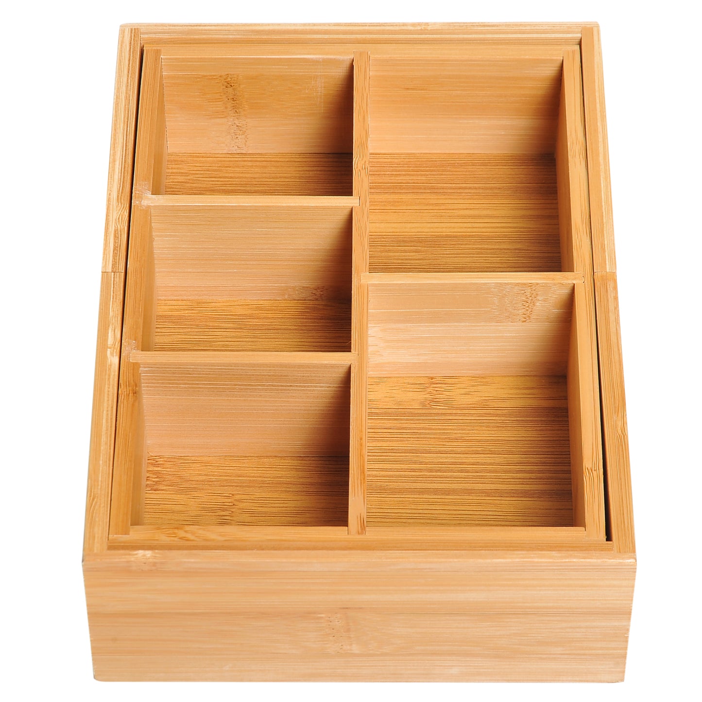 HOMCOM Organizador de Escritorio de Bambú Caja de Almacenamiento Extensible con 5-7 Cajones para Maquillaje Oficina Estudio 24,6-41x17,6x7 cm Natural