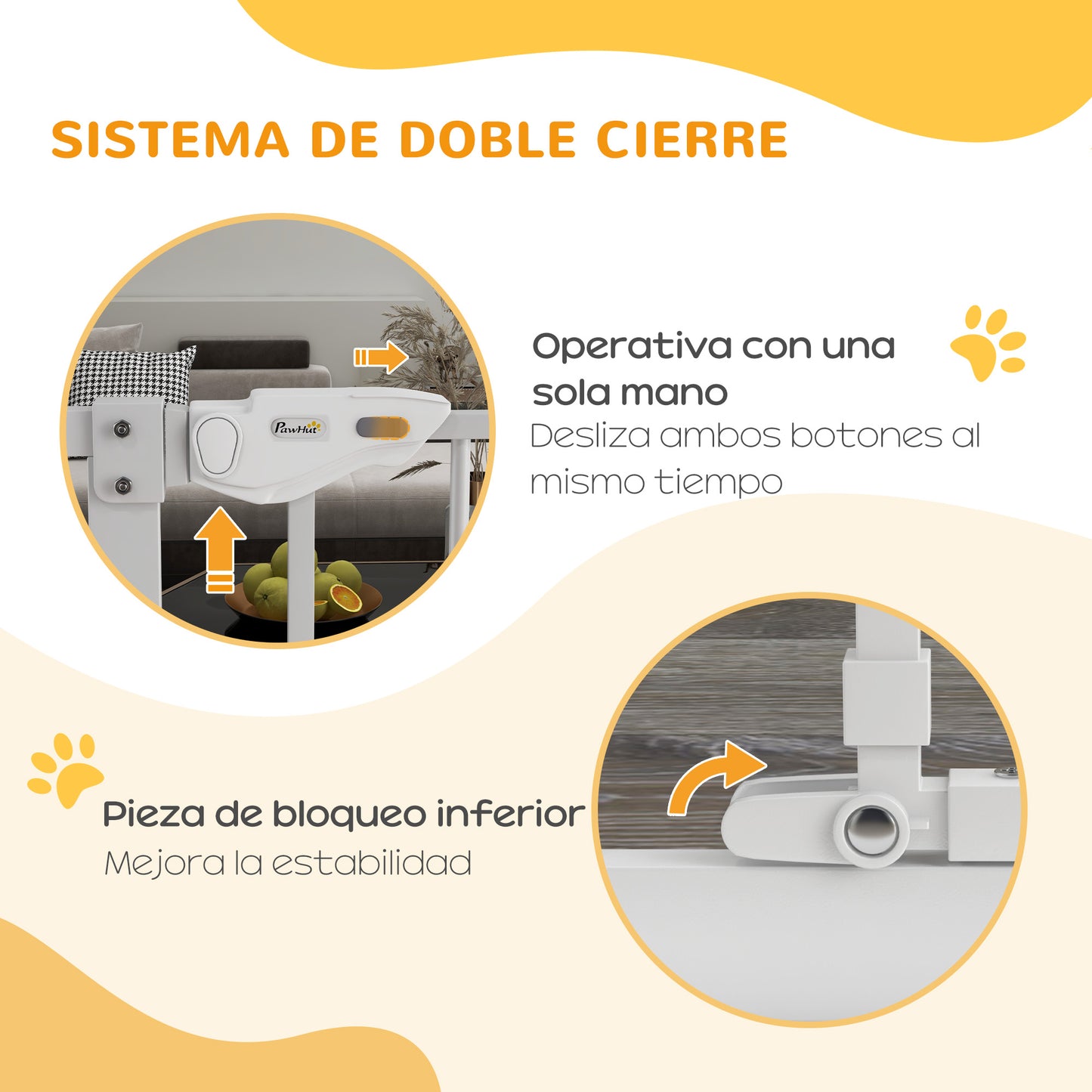 PawHut Barrera de Seguridad para Perros con 1 Puerta Pequeña 74-101x104,1 cm Barrera para Mascotas Extensible con Cierre Automático y Sistema de Doble Bloqueo para Puerta Pasillo Escalera Blanco