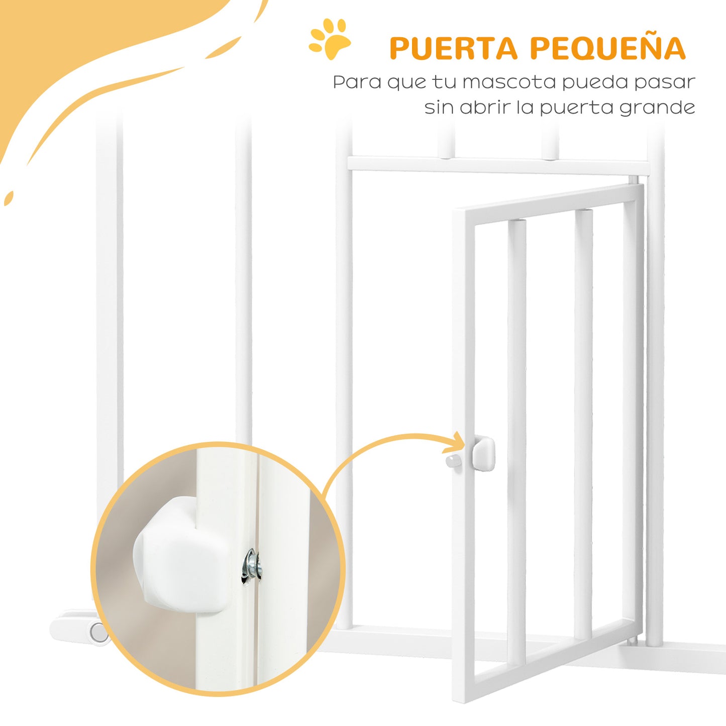 PawHut Barrera de Seguridad para Perros con 1 Puerta Pequeña 74-101x104,1 cm Barrera para Mascotas Extensible con Cierre Automático y Sistema de Doble Bloqueo para Puerta Pasillo Escalera Blanco