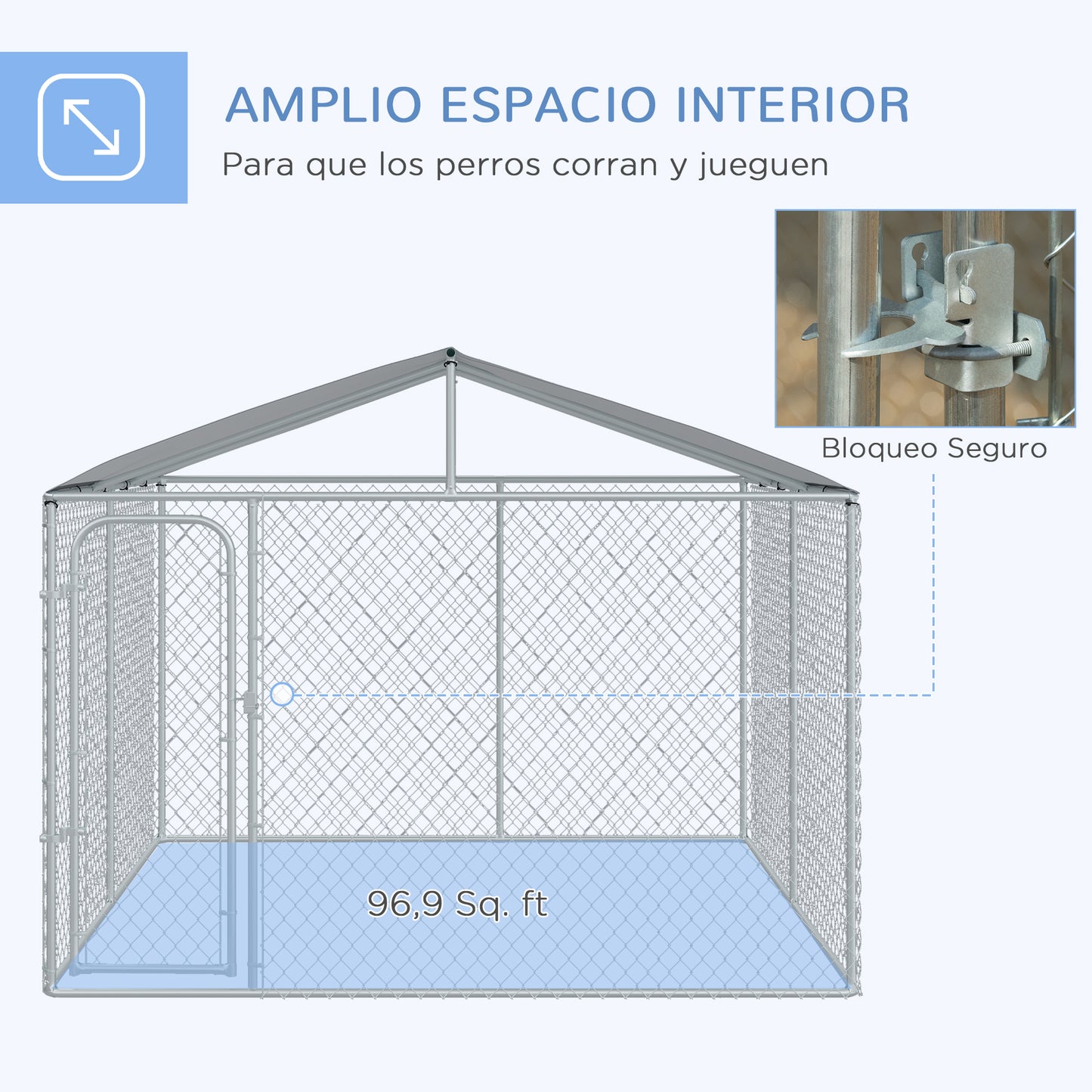 PawHut Perrera de Exterior con Toldo Jaula para Perros con 1 Puerta Anti-UV Impermeable y Marco de Acero para Jardín Patio 300x300x234 cm Plata