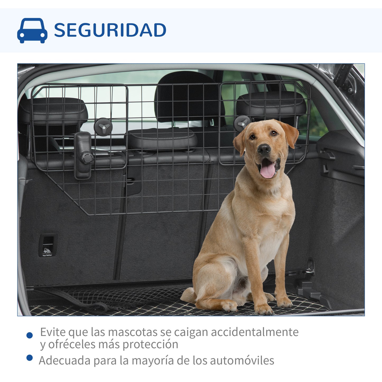 PawHut Rejilla de Seguridad de Coche para Perros Extensible Barrera Protectora Metálica de Vehículo Universal para Maletero Equipaje Automóvil 90-120x40,5 cm Negro