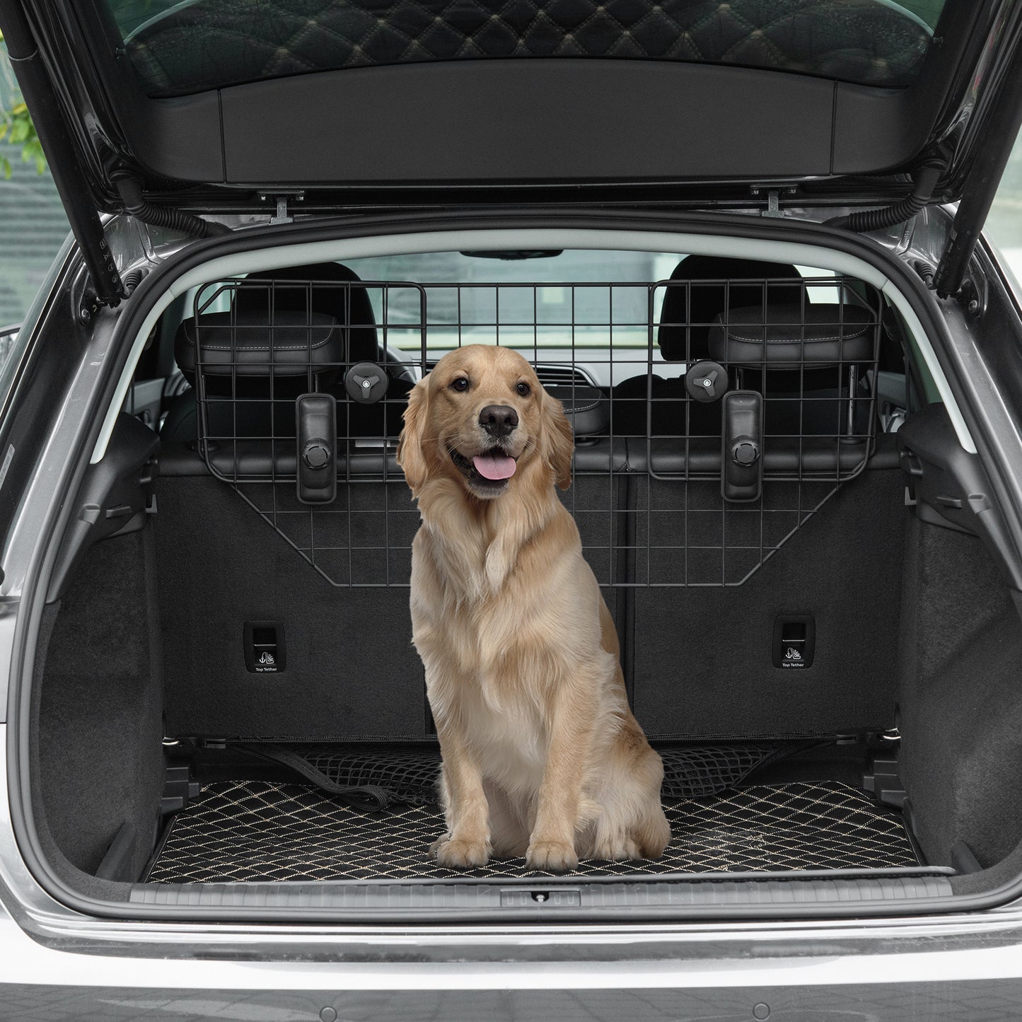 PawHut Rejilla de Seguridad de Coche para Perros Extensible Barrera Protectora Metálica de Vehículo Universal para Maletero Equipaje Automóvil 90-120x40,5 cm Negro