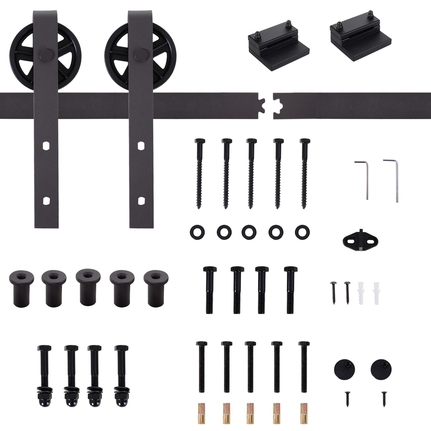 HOMCOM 6FT/183cm Herraje para Puerta Corredera Kit de Accesorios para Puerta Corrediza de Madera con Guía de Suelo Riel de Acero al Carbono Café Oscuro