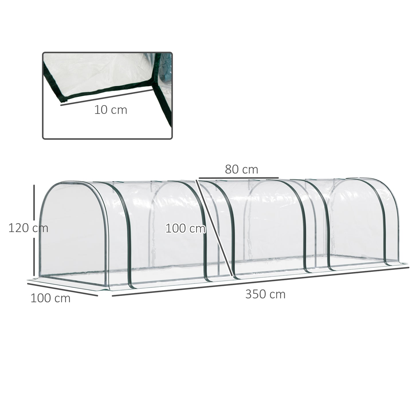 Outsunny Mini Invernadero 350x100x80 cm para Jardín Terraza Cultivo de Plantas Semilla Invernadero de Jardín Vivero Casero tipo Túnel Marco Acero y Plástico transparente