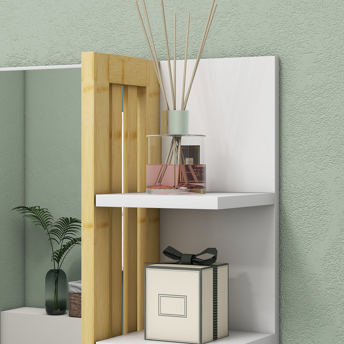 HOMCOM Espejo de Baño Moderno Espejo de Pared Rectangular con 4 Estantes de Almacenamiento para Maquillaje Tocador Vestidor 45x15x58,5 cm Blanco