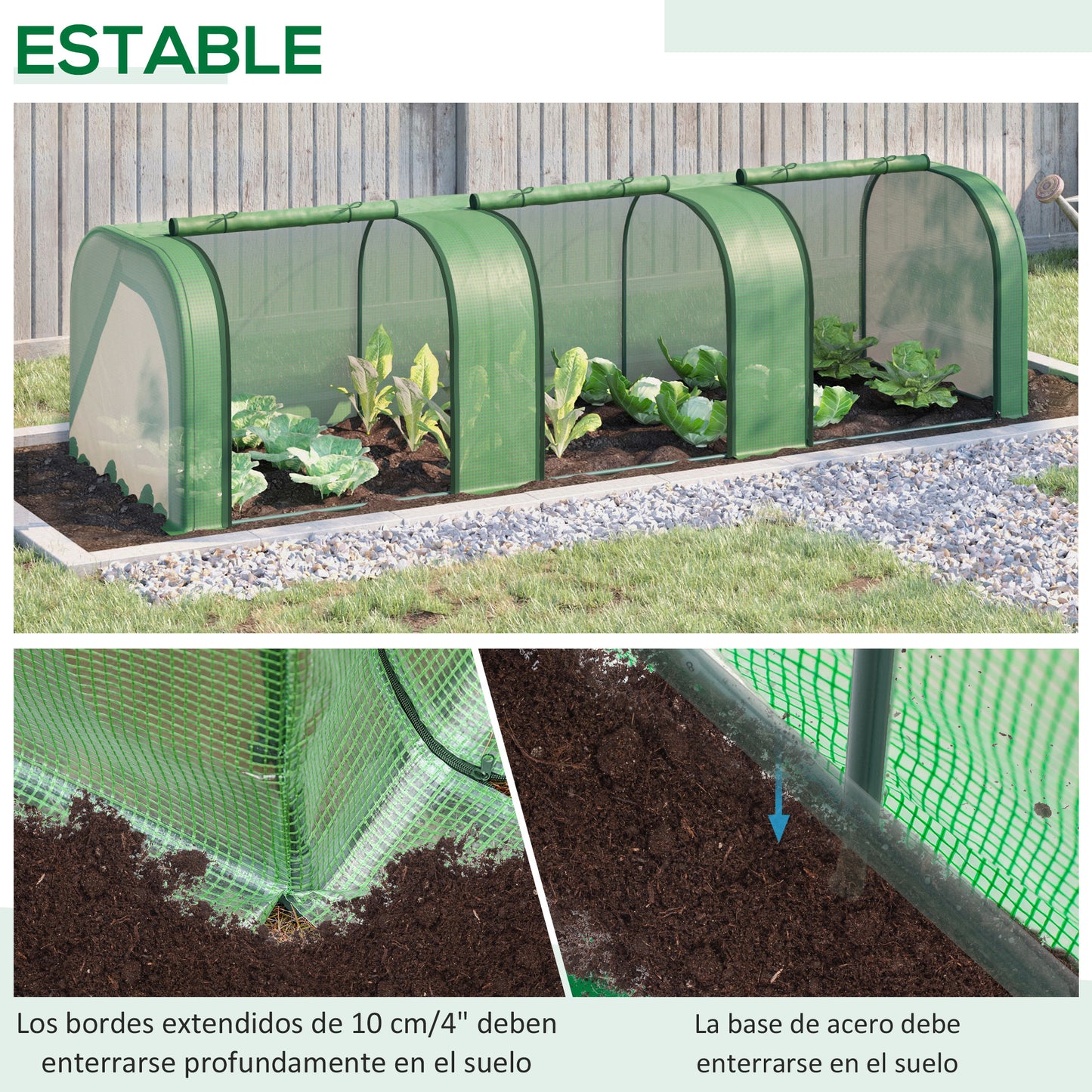 Outsunny Mini Invernadero 295x100x80 cm para Jardín Terraza Cultivo de Plantas Semilla Invernadero de Jardín Vivero Casero tipo Túnel Marco Acero y Plástico verde