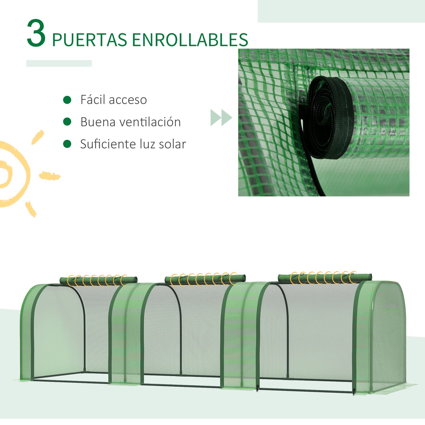 Outsunny Invernadero de Jardín 295x100x80 cm Invernadero de Exterior con Puertas y Marco de Acero para Cultivo de Plantas Tomates en Patio Terraza verde