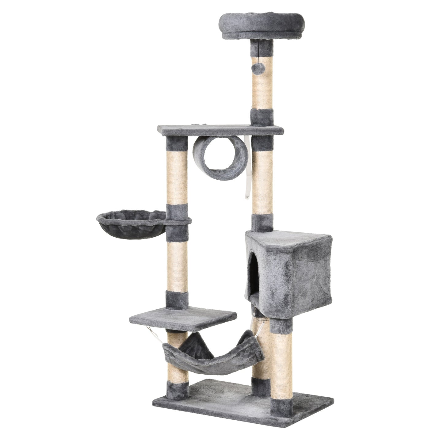 PawHut Árbol Rascador para Gatos 154 cm de Altura Torre para Gatos con Plataformas Túnel Hamaca y Postes de Rascado de Sisal 60x40x154 cm Gris