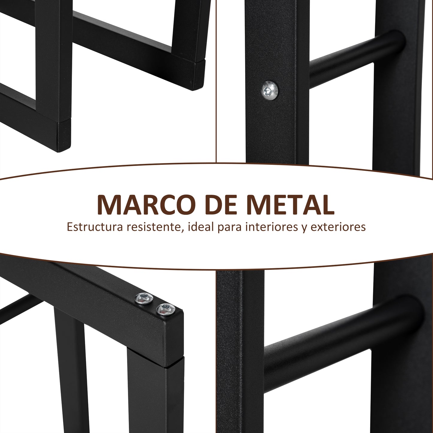 HOMCOM Soporte para Leña Estante de Leña Metálico Leñero de Exterior de Metal para Interior y Exterior Carga 100 kg 60x25x150 cm Negro