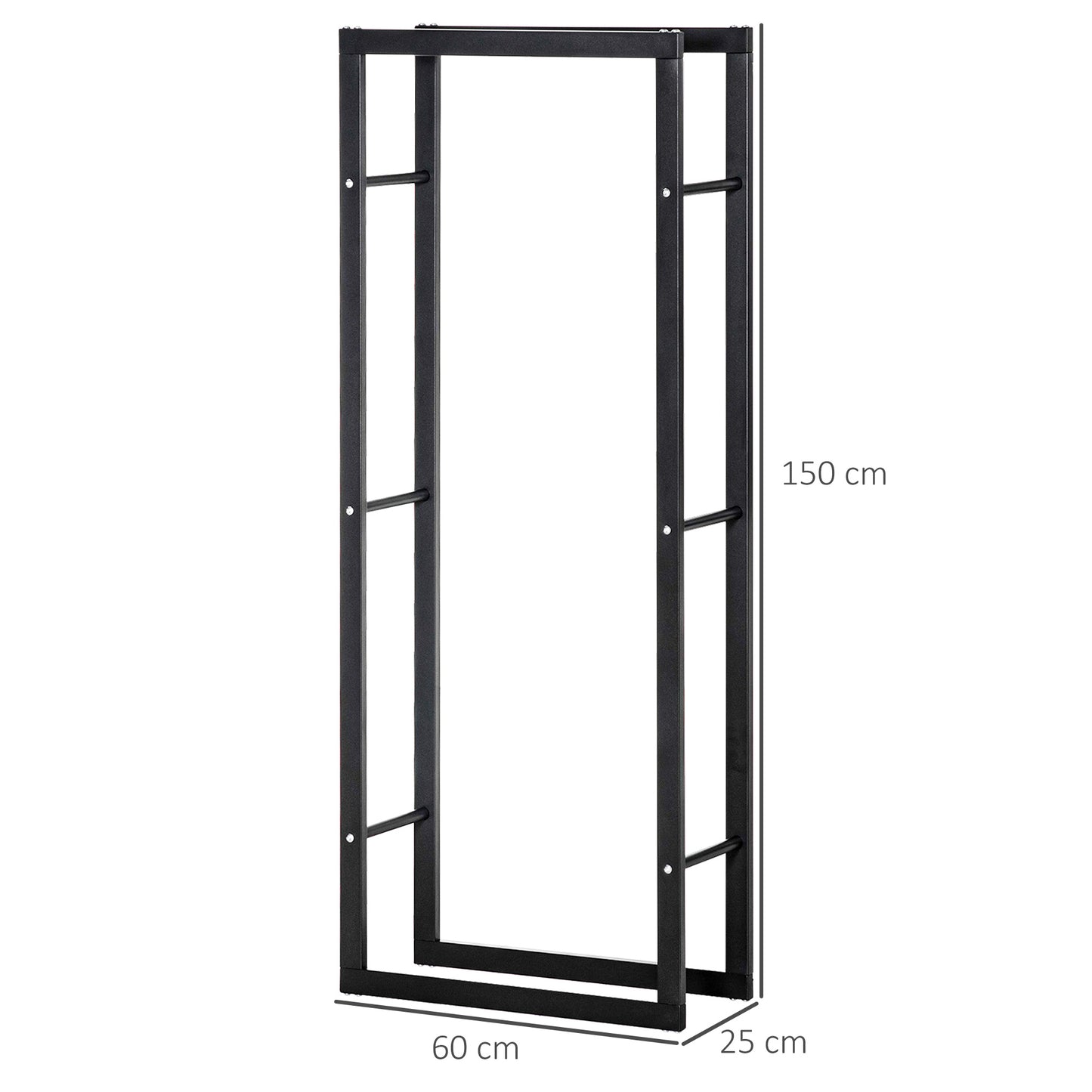 HOMCOM Soporte para Leña Estante de Leña Metálico Leñero de Exterior de Metal para Interior y Exterior Carga 100 kg 60x25x150 cm Negro