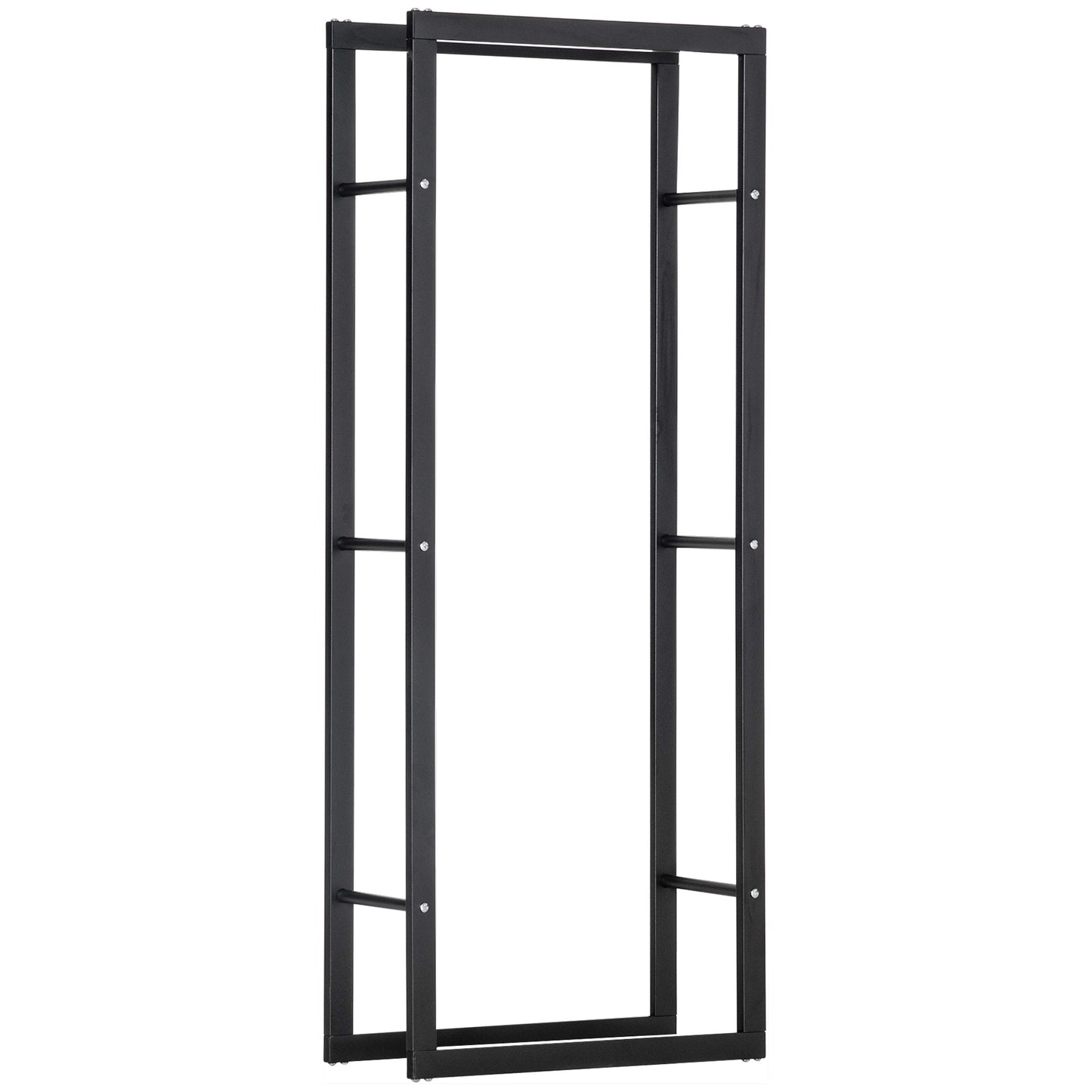 HOMCOM Soporte para Leña Estante de Leña Metálico Leñero de Exterior de Metal para Interior y Exterior Carga 100 kg 60x25x150 cm Negro