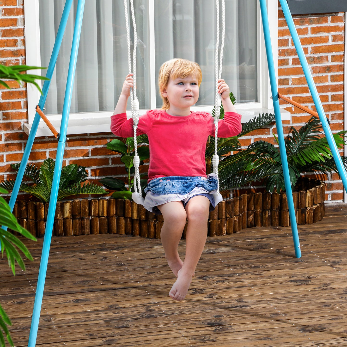 Outsunny Columpio para Niños de 3-6 Años con Luces LED Columpio Infantil con Altura de Asiento Ajustable para Interior y Exterior 39x16,5x120-180 cm Blanco