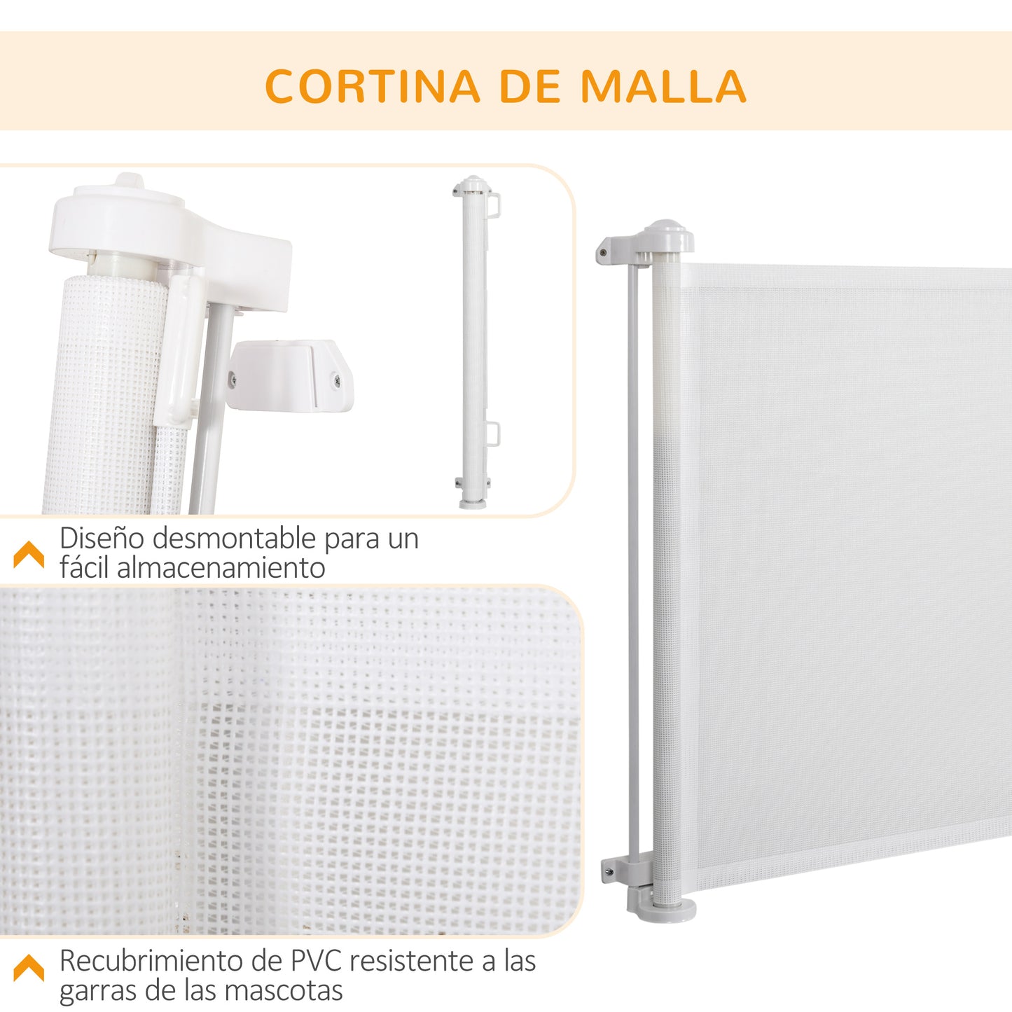 PawHut Puerta de Seguridad para Perros y Gatos Extensible 0-150 cm Puerta Retráctil para Mascotas Barrera para Escaleras y Pasillos Aleación de Aluminio 165x10,7x85 cm Blanco