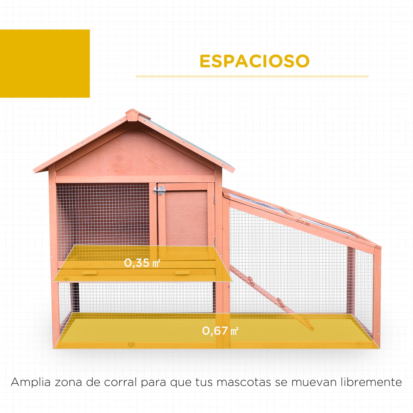 PawHut Conejera de Exterior Hecha de Madera Jaula para Conejos Dos Niveles con Techo Puerta y Ventana Bandeja Extraíble y Lavable Alta Comodidad Gran Espacio 144x64.5x100cm