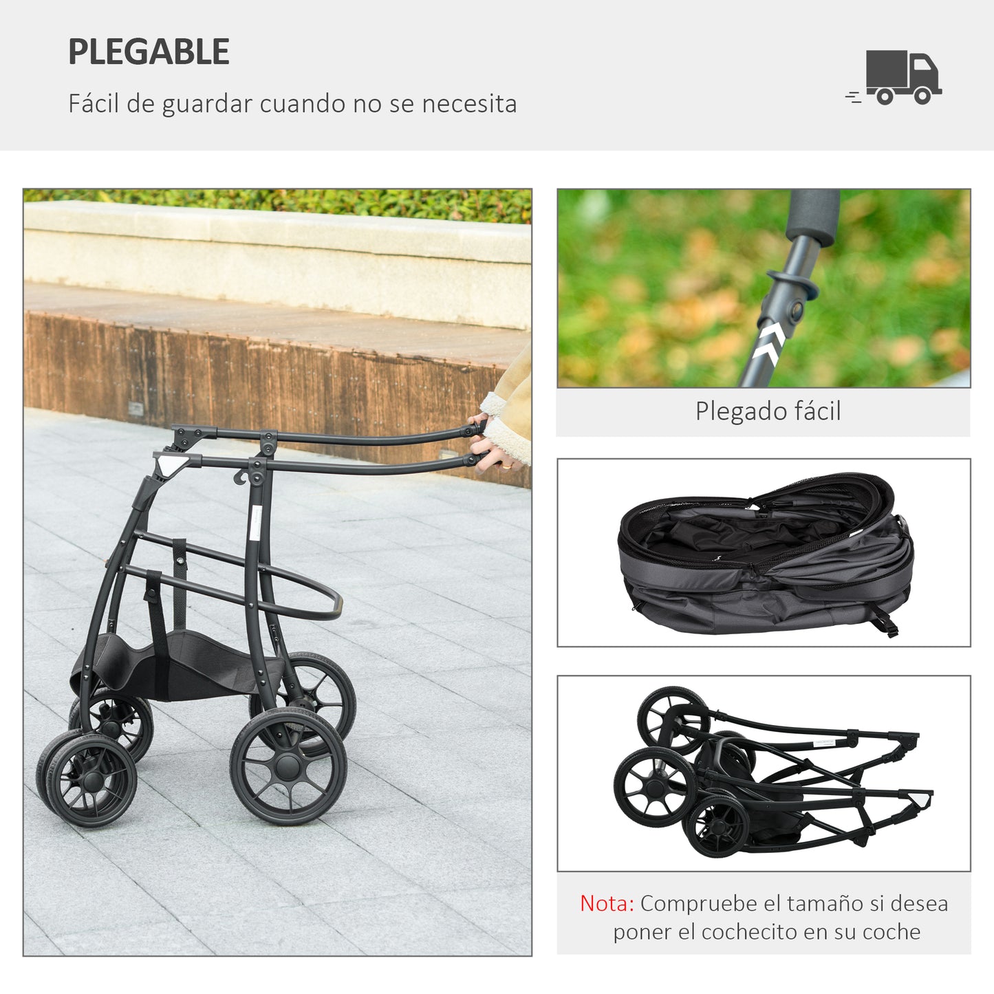 PawHut Carrito para Perros 2 en 1 Cochecito para Perros Pequeños Plegable Cochecito para Mascotas con 2 Correas de Seguridad 2 Bolsillos Laterales Cojín Lavable y Ruedas Universales Gris Oscuro