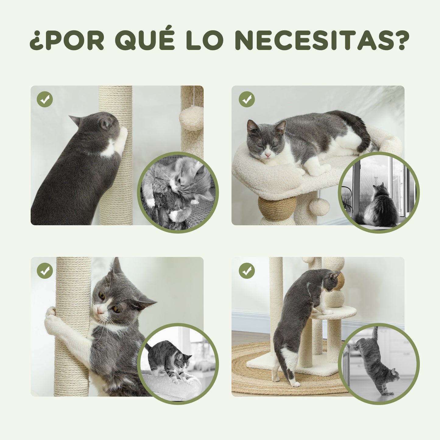 PawHut Árbol Rascador para Gatos Altura 76 cm Árbol para Gatos Torre para Gatos con Revestimiento de Borreguillo Plataformas Bola Colgante y Poste de Yute Beige