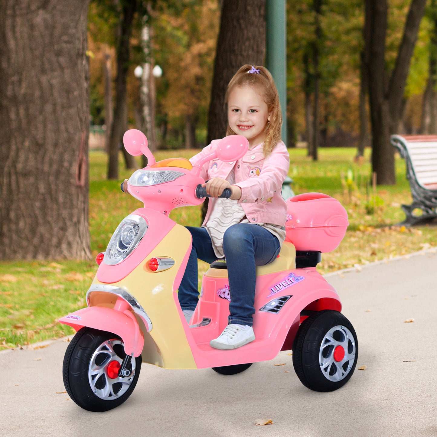 HOMCOM Coche Triciclo Moto Eléctrica Infantil Correpasillos a Batería Niños +3 años 6V Metal + PP 108x51x75cm Rosa