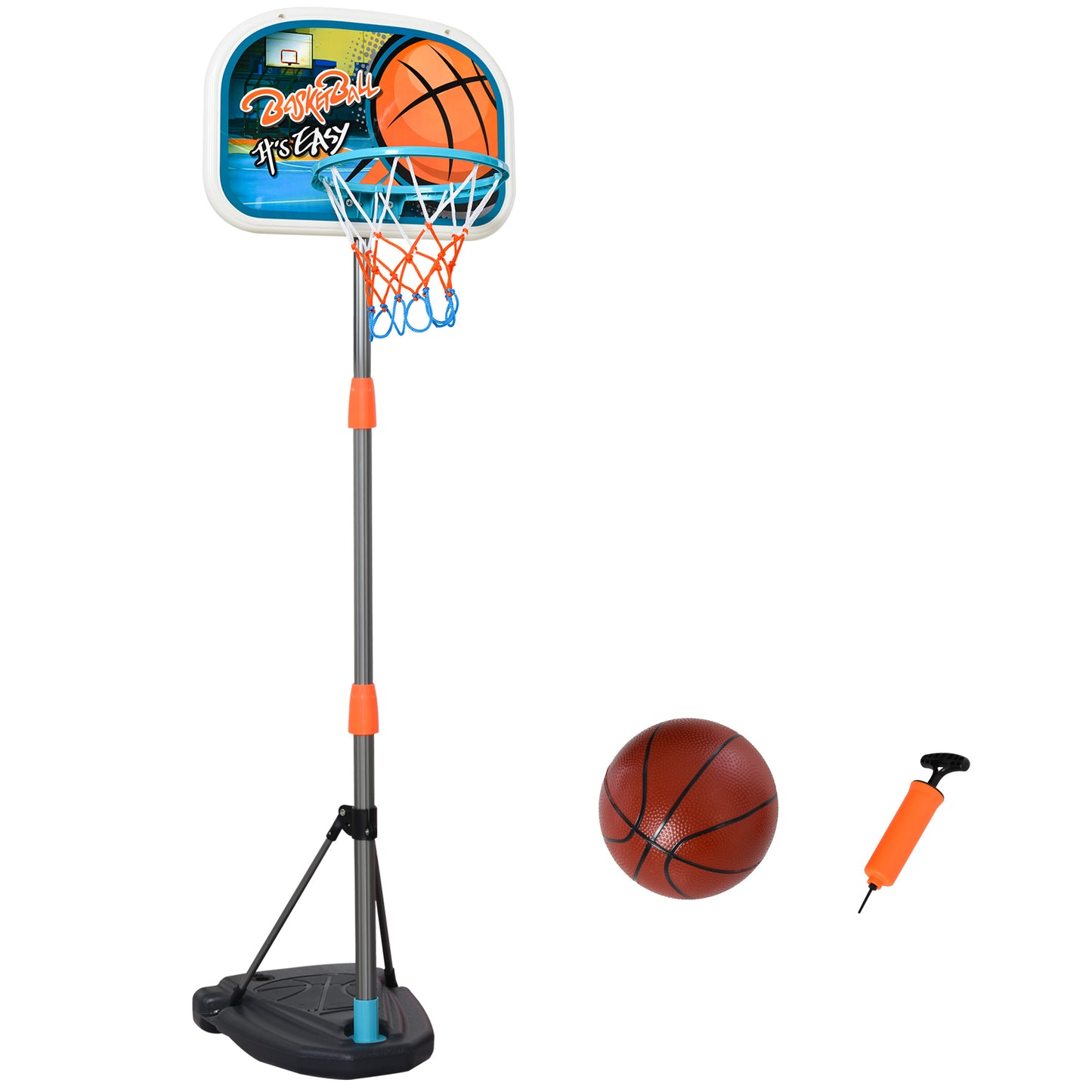 HOMCOM Canasta de Baloncesto para Niños Aro Baloncesto con Soporte Altura Ajustable y Base Rellenable Incluida Interior y Exterior 32x65x126-158 cm