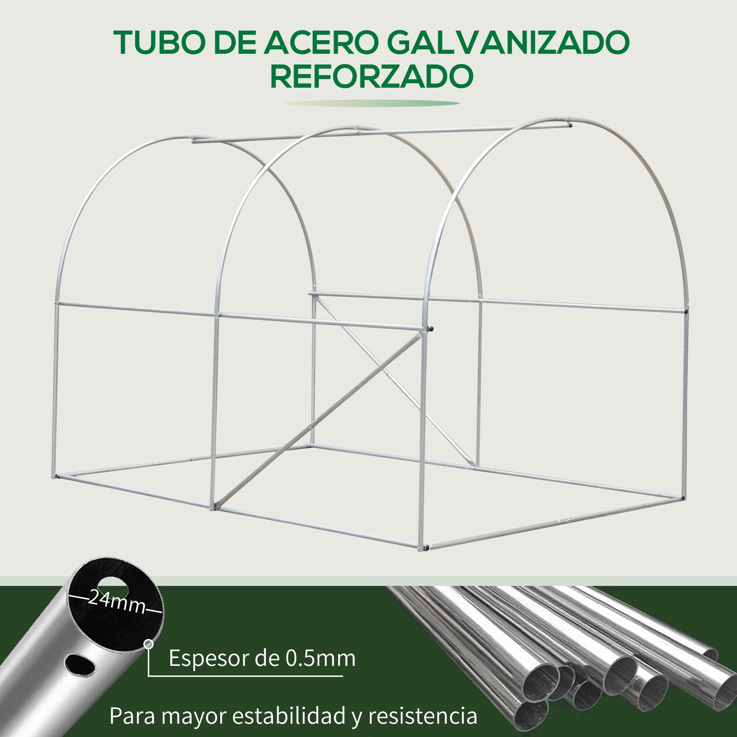 Outsunny Invernadero de Túnel 3x2x2 m Invernadero Grande con 4 Ventanas para Cultivos Plantas Verduras Flores en Huerto Cubierta PE 140 g/㎡ Verde