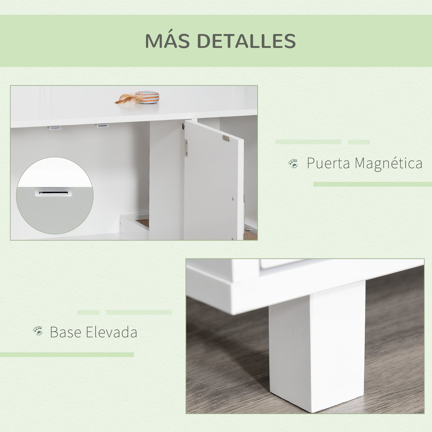 PawHut Arenero para Gatos Mueble Arenero para Gatos con Puerta Rascador para Gatos Caja de Arena para Gatos para Interior 91x52x50,5 cm Blanco