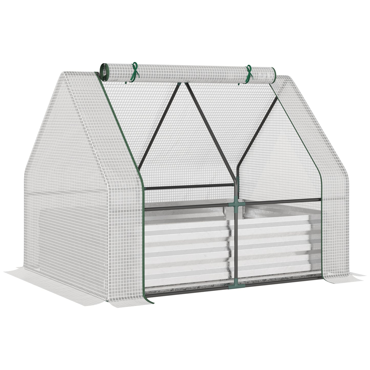 Outsunny Huerto Urbano con Invernadero Invernadero de Exterior 127x95x92 cm Tipo Caseta con Arriate de Acero Interior Ventana Enrollable y Cubierta de PE 140 g/m² para Cultivos Plantas Flores Blanco