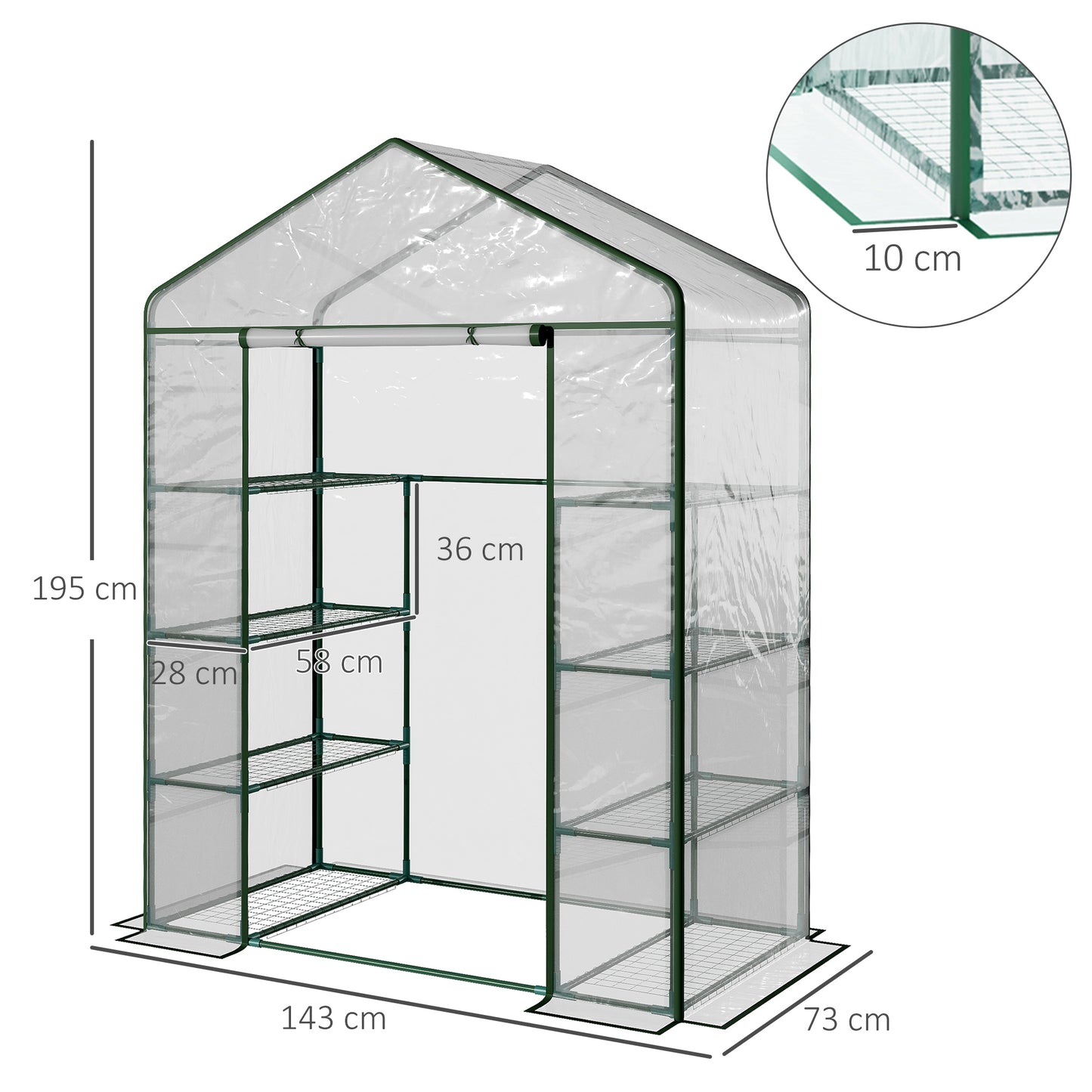 Outsunny Invernadero de Exterior Invernadero de Jardín de 4 Niveles con Estantes Marco de Acero Invernadero para Cultivo de Plantas Flores Tomates 143x73x195 cm Transparente