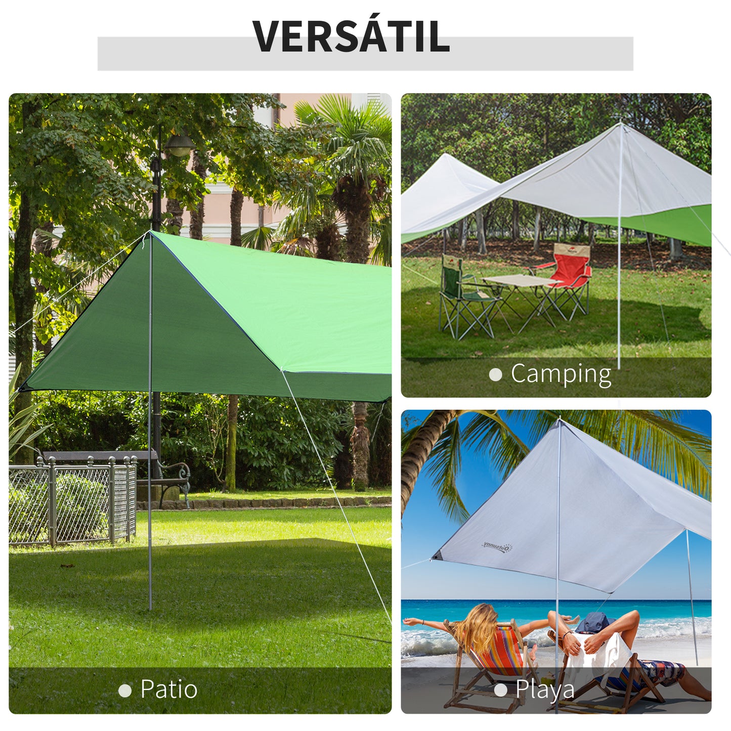 Outsunny Poste para Toldo Vela o Toldo de Refugio Mástil para Tienda de Campaña Fácil de Montar y Desmontar - 3m - Blanco