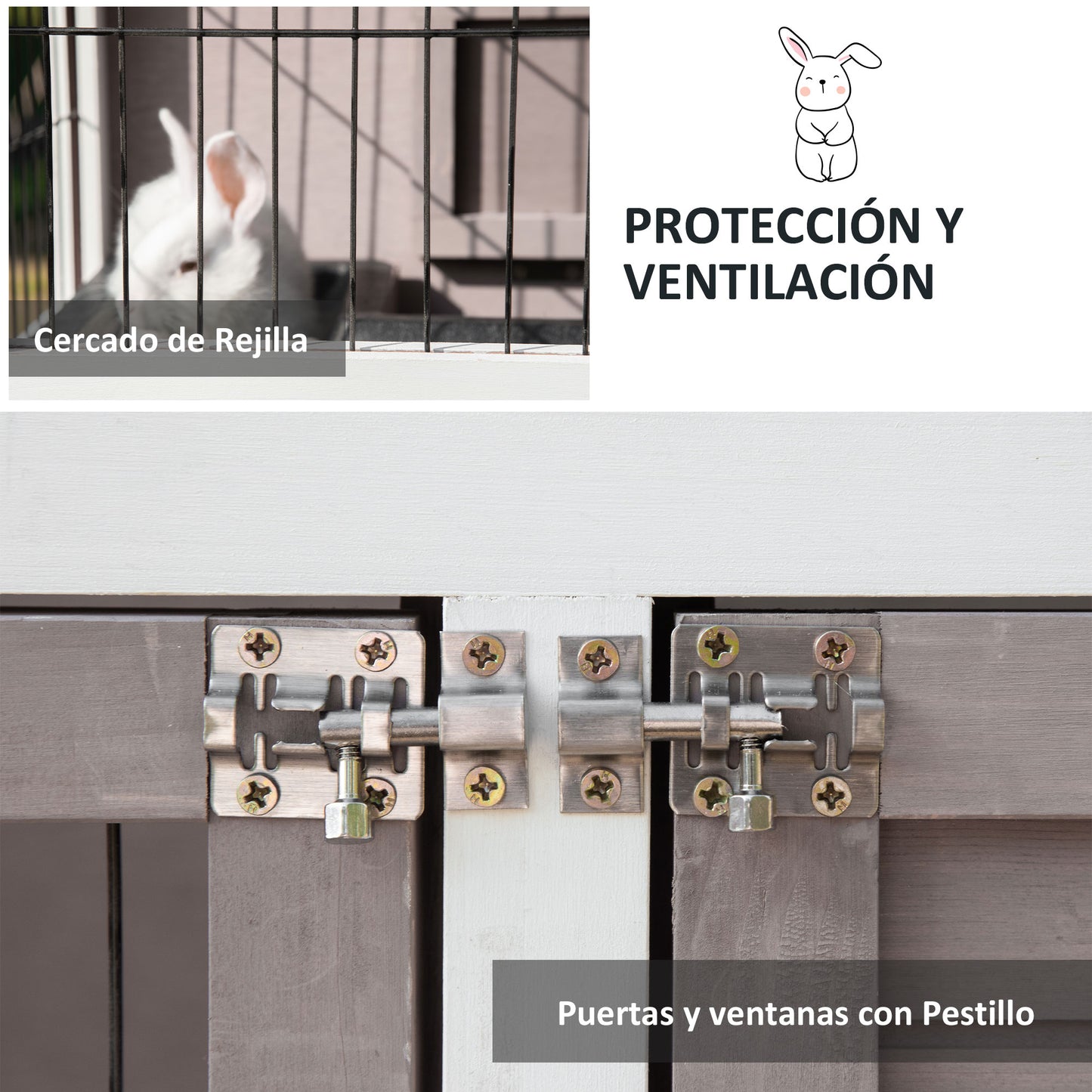 PawHut Conejera de Madera Exterior de 2 Niveles Jaula para 1-2 Conejos con Techo Abrible Comedero Bandejas Extraíbles Rampa y Puertas con Cerradura 122x50x101 cm Marrón