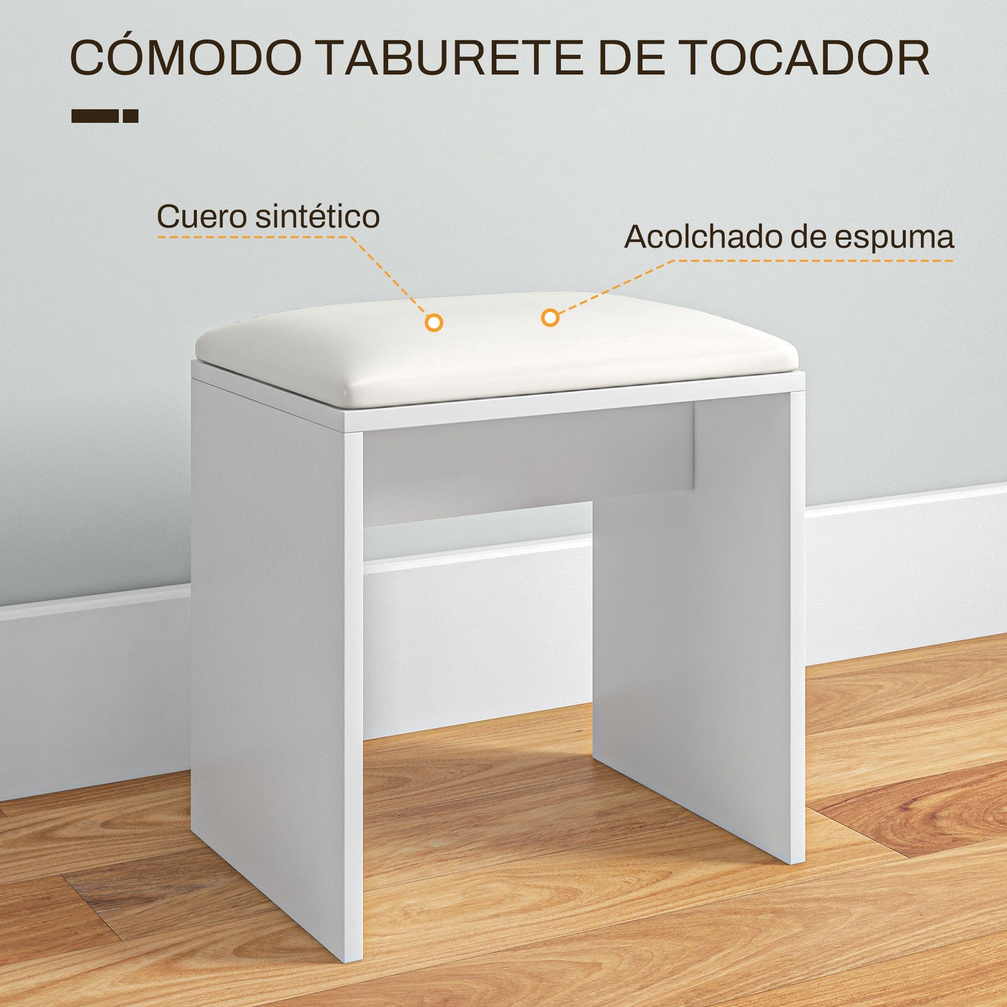 HOMCOM Tocador de Maquillaje con Taburete Mesa de Maquillaje con Espejo Estantes Abiertos Cajón y Estante Ajustable Anti-vuelco para Dormitorio Salón Blanco