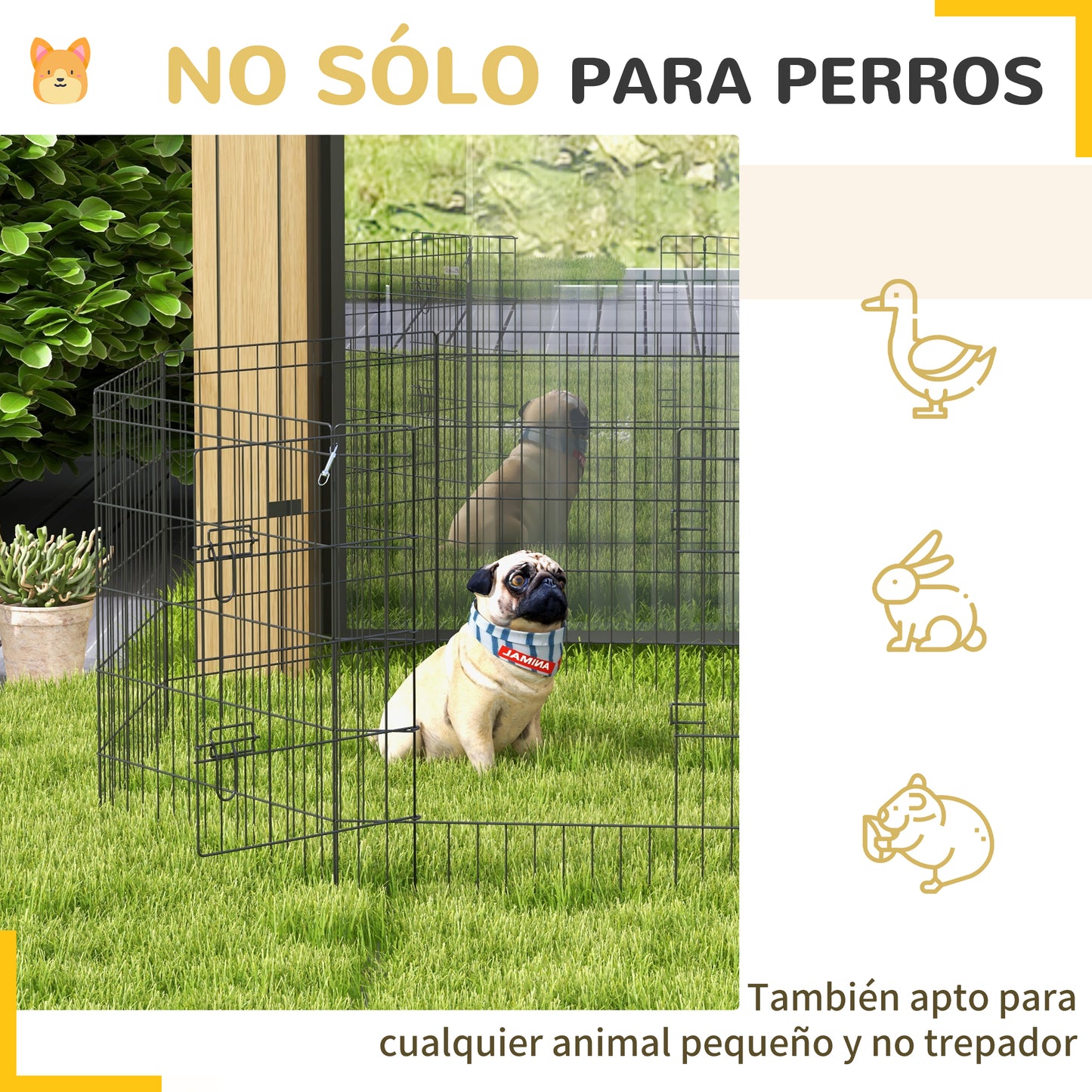 PawHut Parque para Perros de 8 Paneles 76x61 cm Jaula Metálica para Mascotas Vallas para Perros Plegables con Puerta y Doble Cerradura para Jardín Patio Exterior Negro