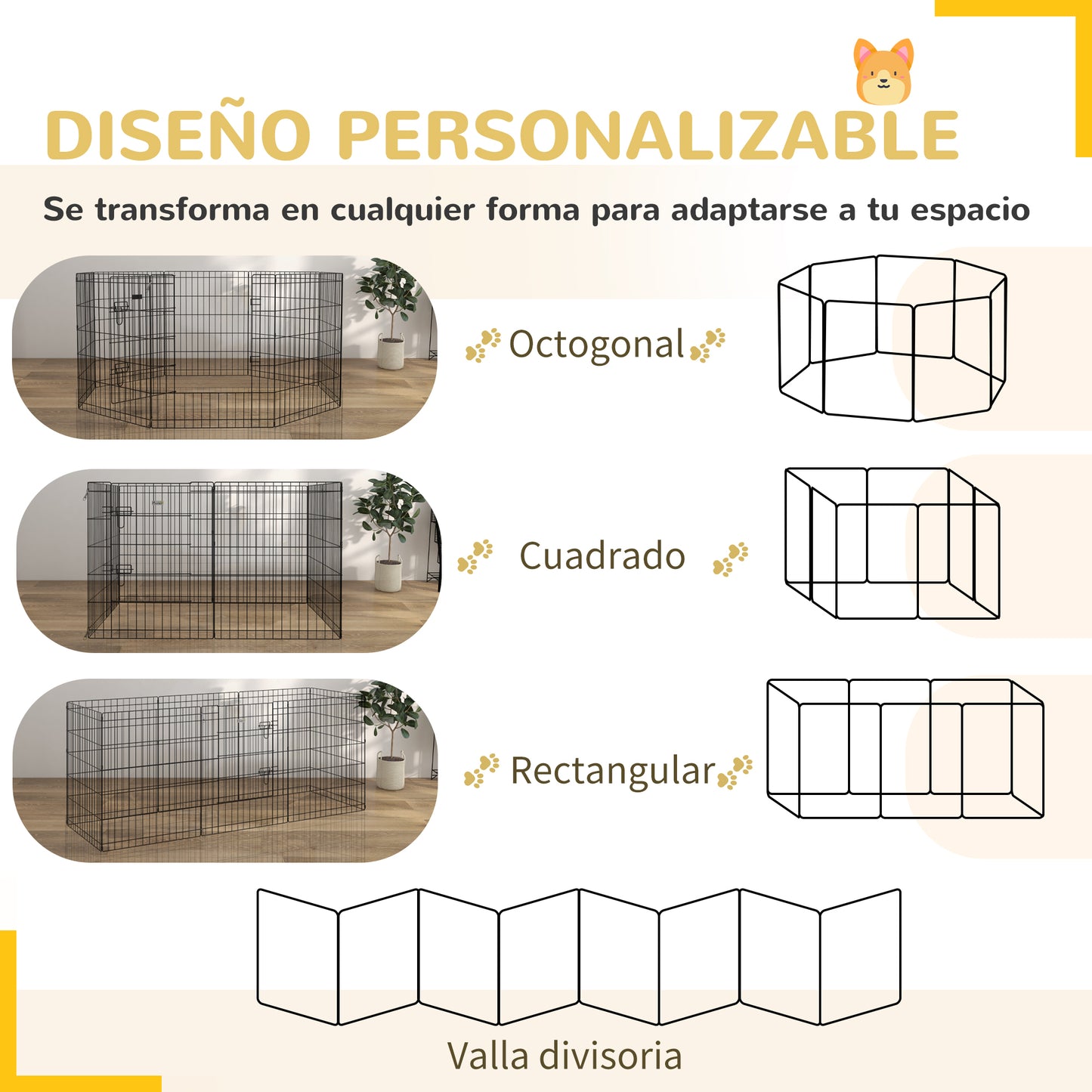 PawHut Parque para Perros de 8 Paneles 76x61 cm Jaula Metálica para Mascotas Vallas para Perros Plegables con Puerta y Doble Cerradura para Jardín Patio Exterior Negro