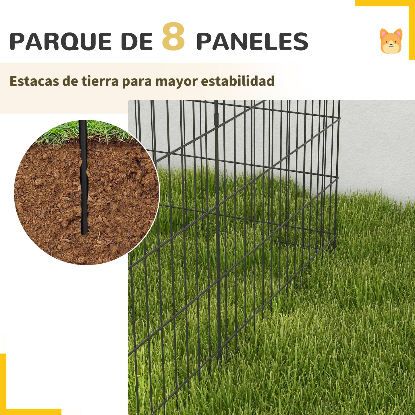 PawHut Parque para Perros de 8 Paneles 76x61 cm Jaula Metálica para Mascotas Vallas para Perros Plegables con Puerta y Doble Cerradura para Jardín Patio Exterior Negro