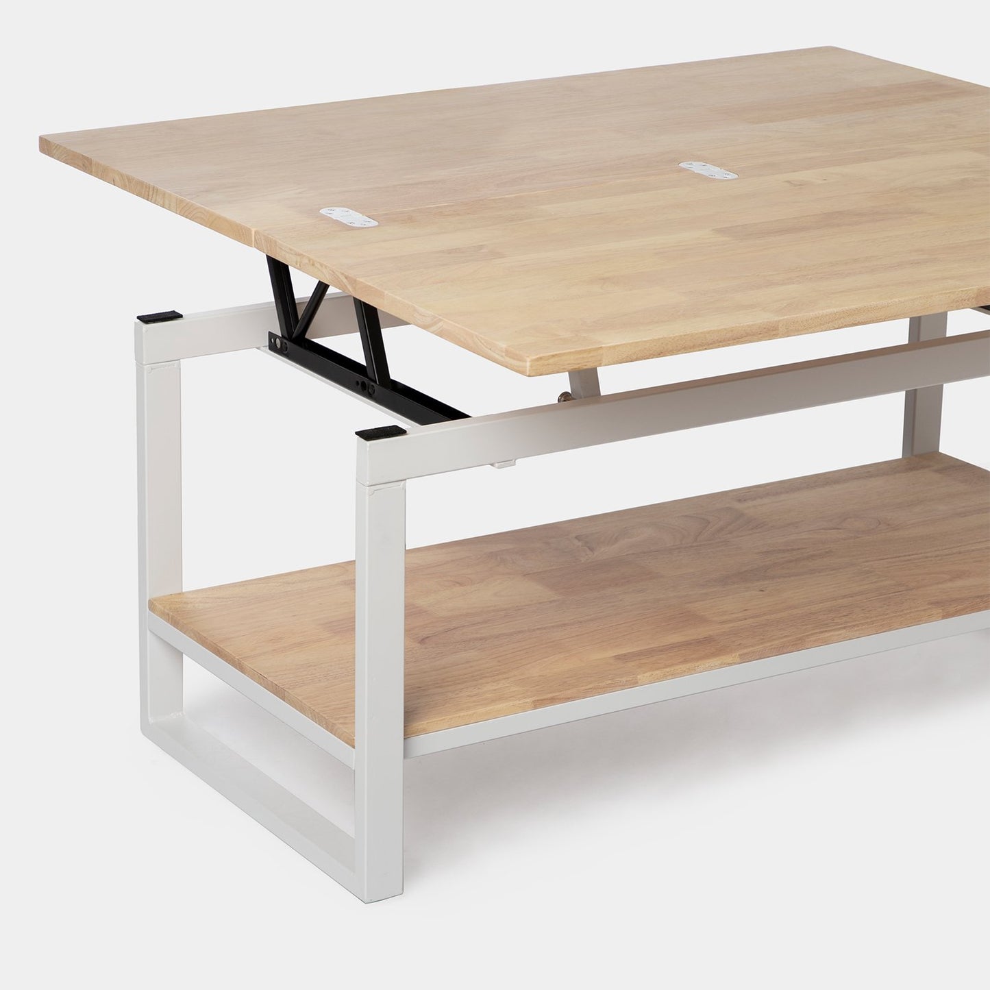 Mesa de centro elevable y extensible en madera de roble con pata blanca Alvi -  Klast