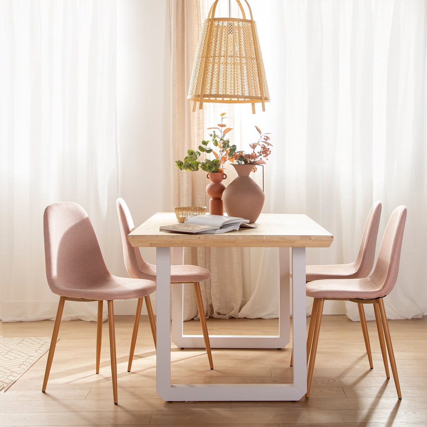 Mesa de comedor rectangular 150 en madera de roble con pata blanca Conor -  Klast