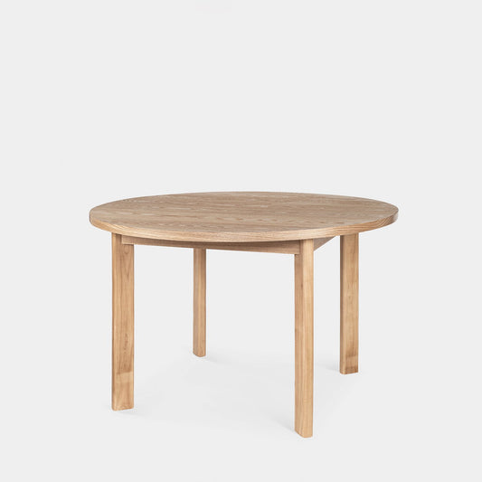 Mesa de comedor redonda Ø120 en chapa de fresno y madera de hevea Greta -  Klast