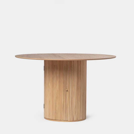 Mesa de comedor redonda Ø120 en chapa de fresno y madera de paulownia Vemi -  Klast