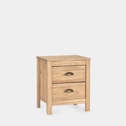 Mesita de noche de 2 cajones en madera maciza acabado roble Oak -  Klast