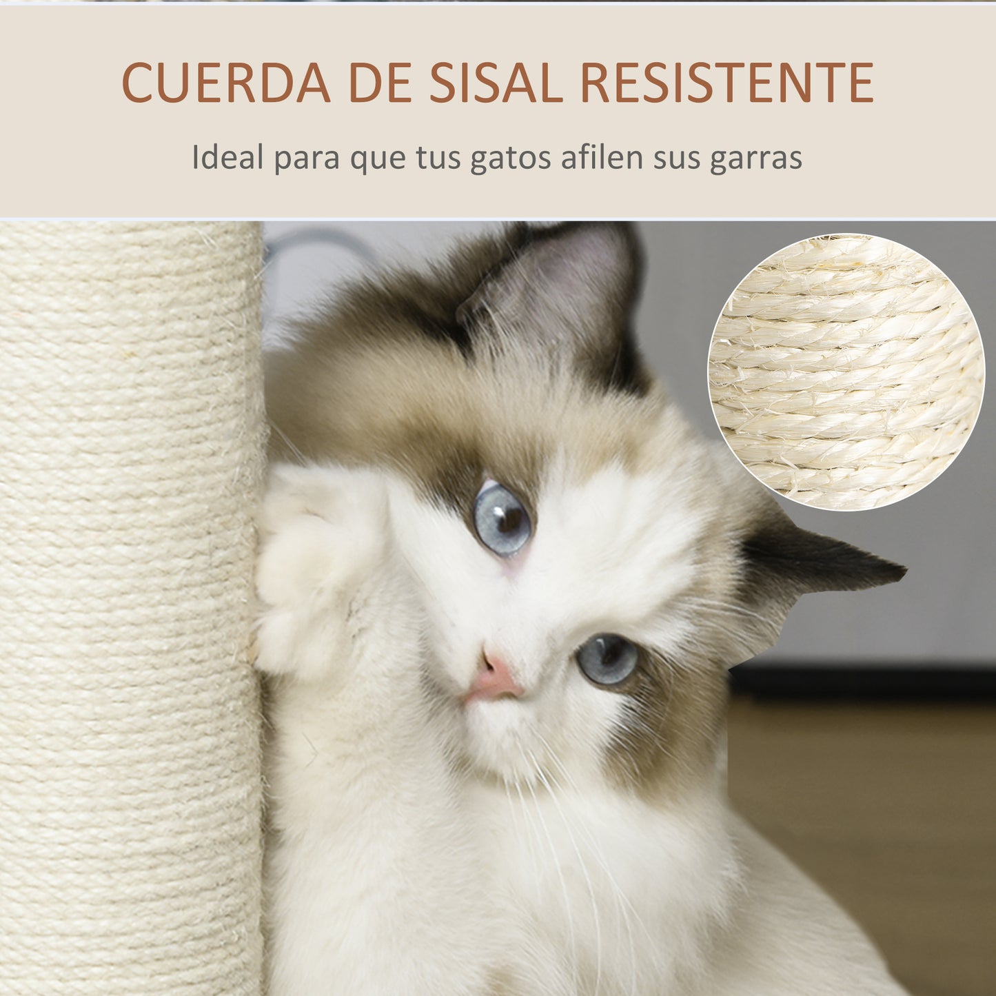 PawHut Árbol Rascador para Gatos de Ratán Torre de Gatos Mediano con Cueva 2 Camas Postes de Sisal Natural y Cojines Lavables de Felpa Suave Ø40,5x69 cm Natural