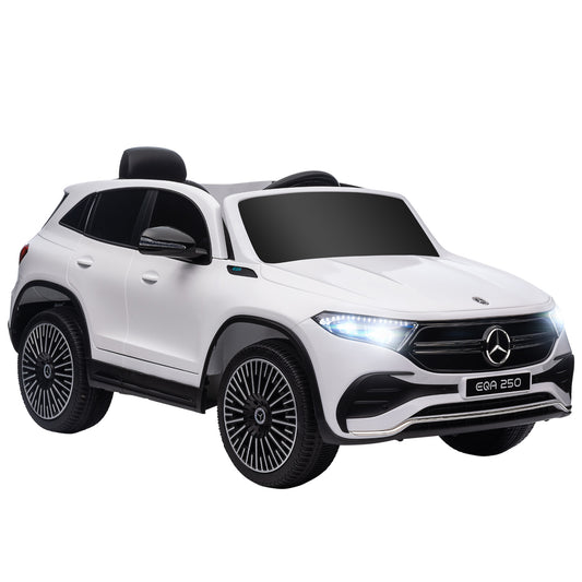 HOMCOM Coche Eléctrico para Niños Mercedes-Benz EQA Coche de Batería 12V con Control Remoto Música Bocina Velocidad 3-8 km/h para Niños de 3-8 Años 111,5x69x52,5 cm Blanco