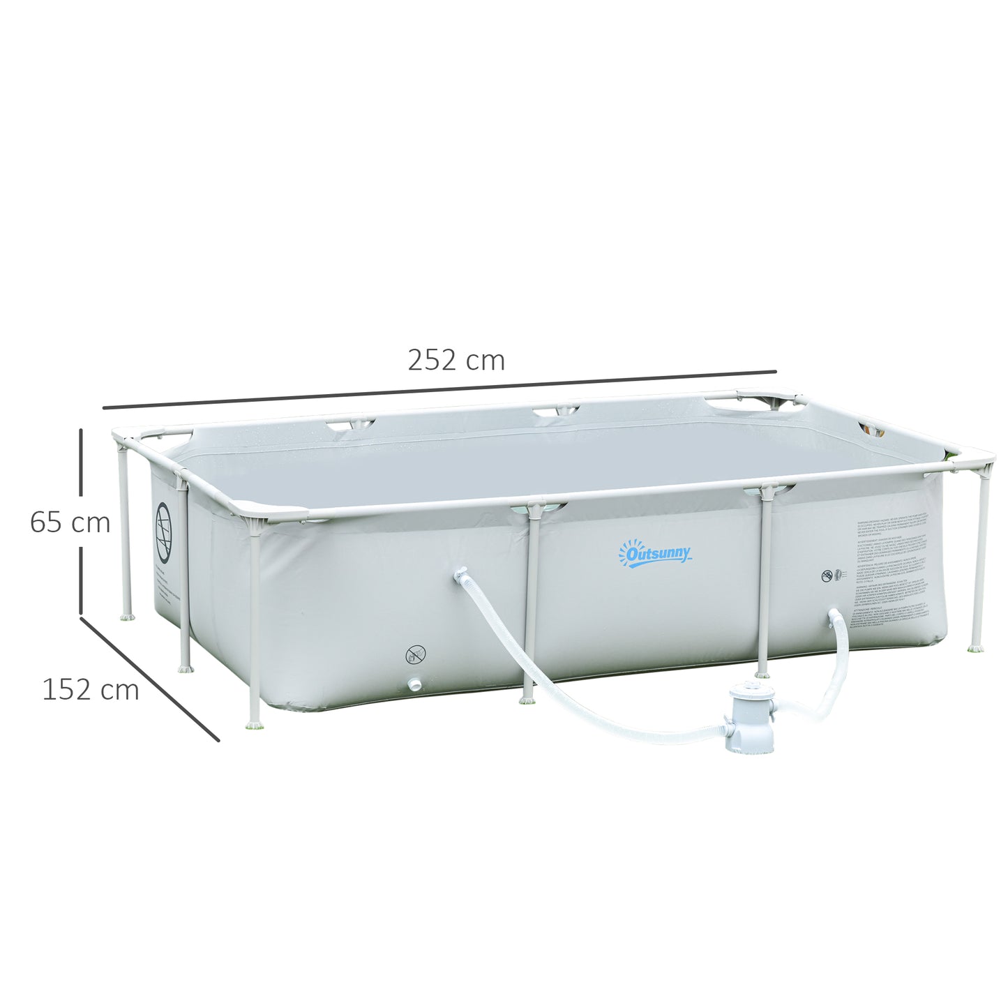 Outsunny Piscina Desmontable Tubular 252x152x65 cm con Depuradora de Cartucho 1200L/H Piscina Rectangular de Exterior para Adultos y Niños 2163L Gris